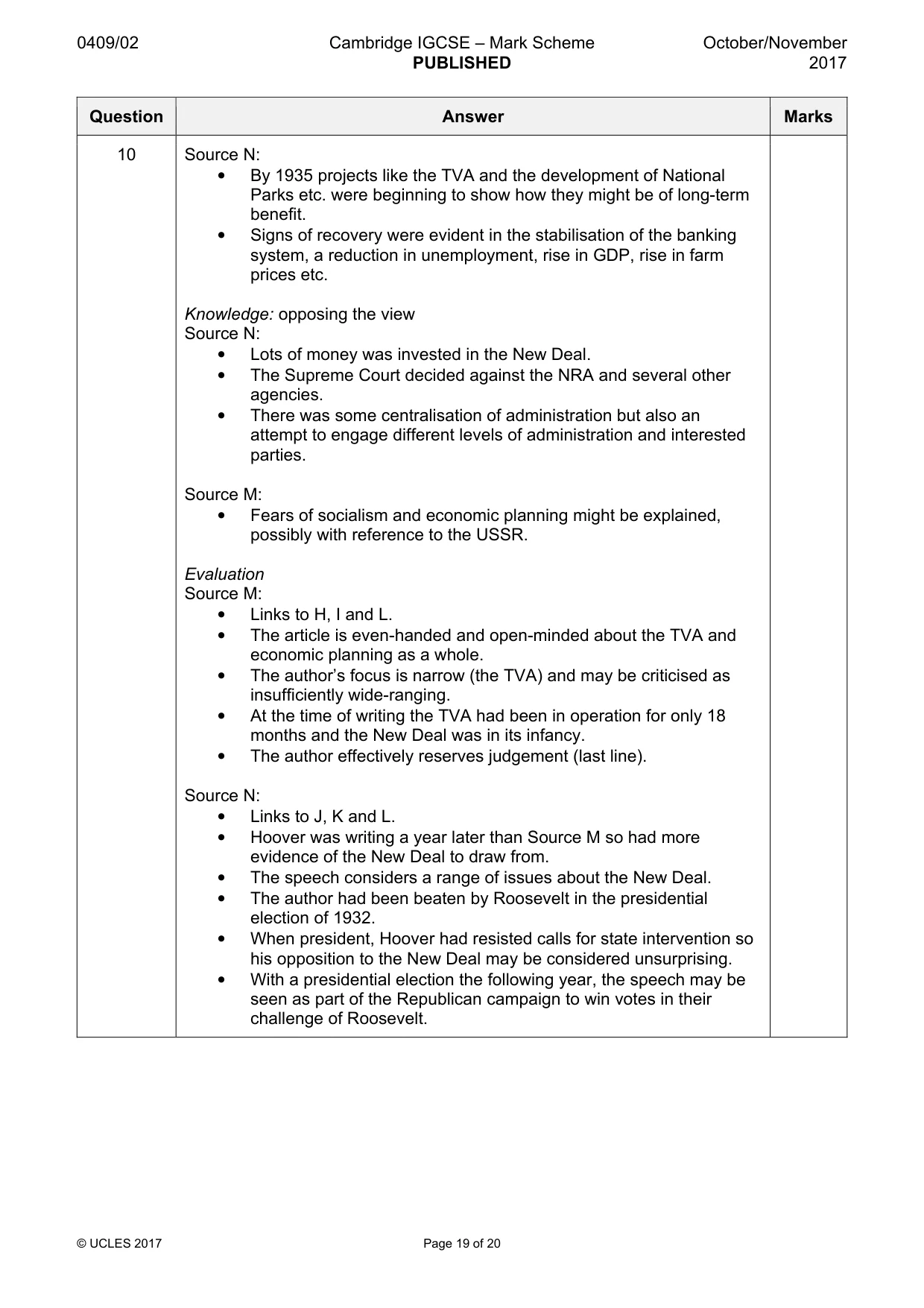 Mark scheme, page 19 of 20