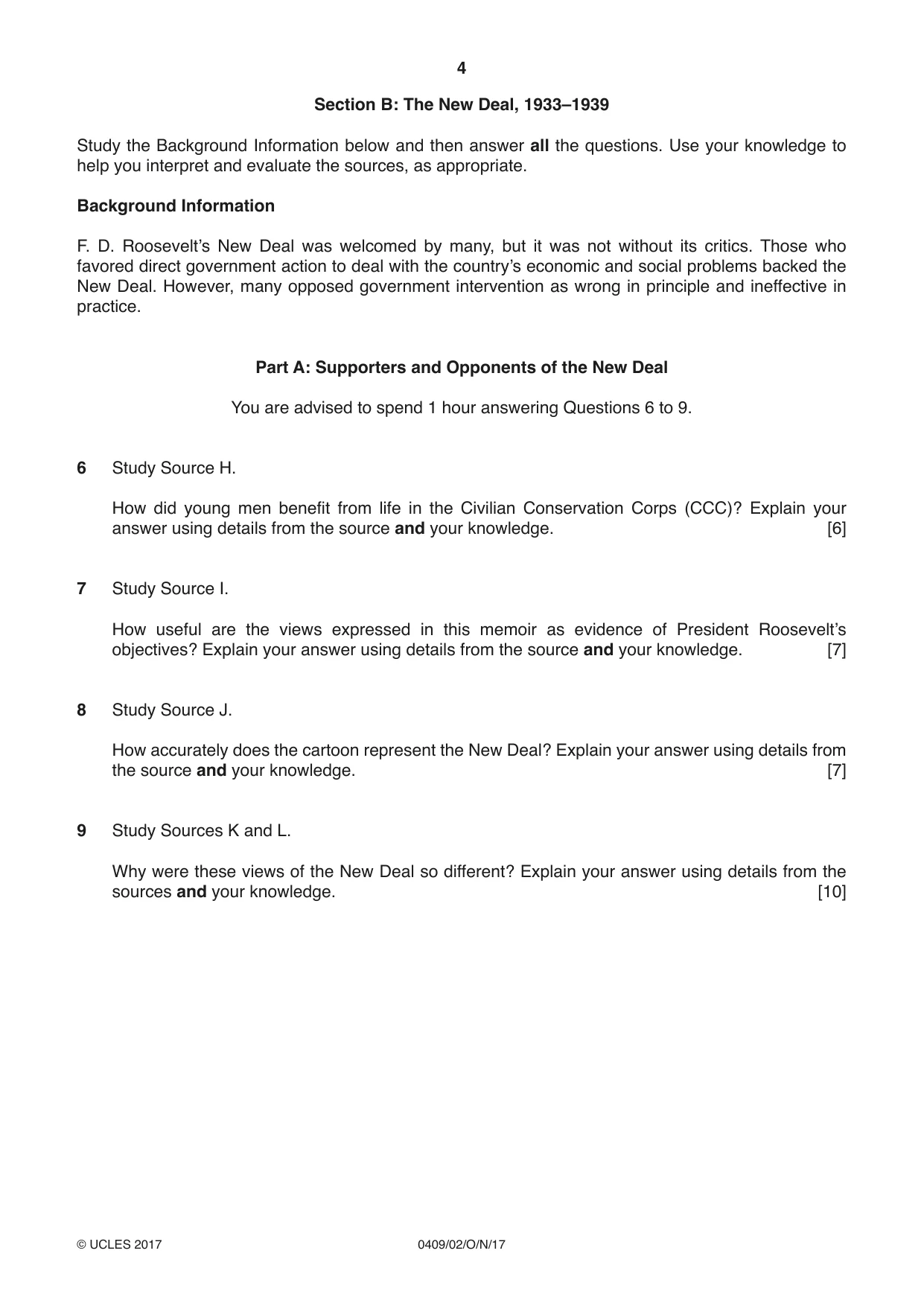 Cambridge IGCSE History American BES 0409 2017 Oct/Nov Paper 2 · Variant 1 question paper, page 4 of 8