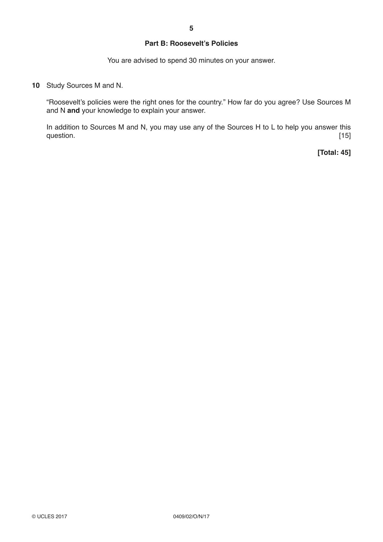 Cambridge IGCSE History American BES 0409 2017 Oct/Nov Paper 2 · Variant 1 question paper, page 5 of 8