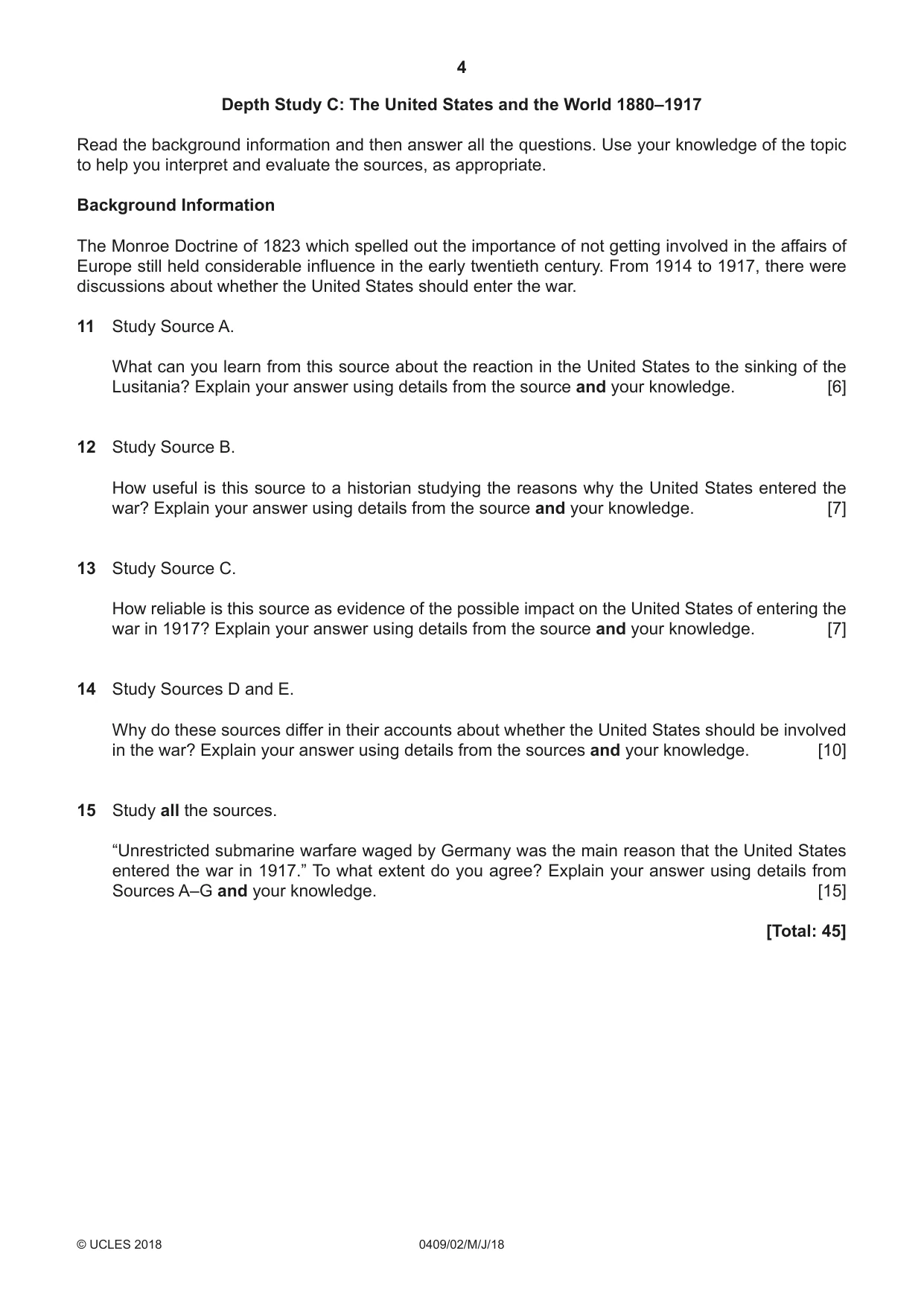 Cambridge IGCSE History American BES 0409 2018 May/June Paper 2 · Variant 0 question paper, page 4 of 8