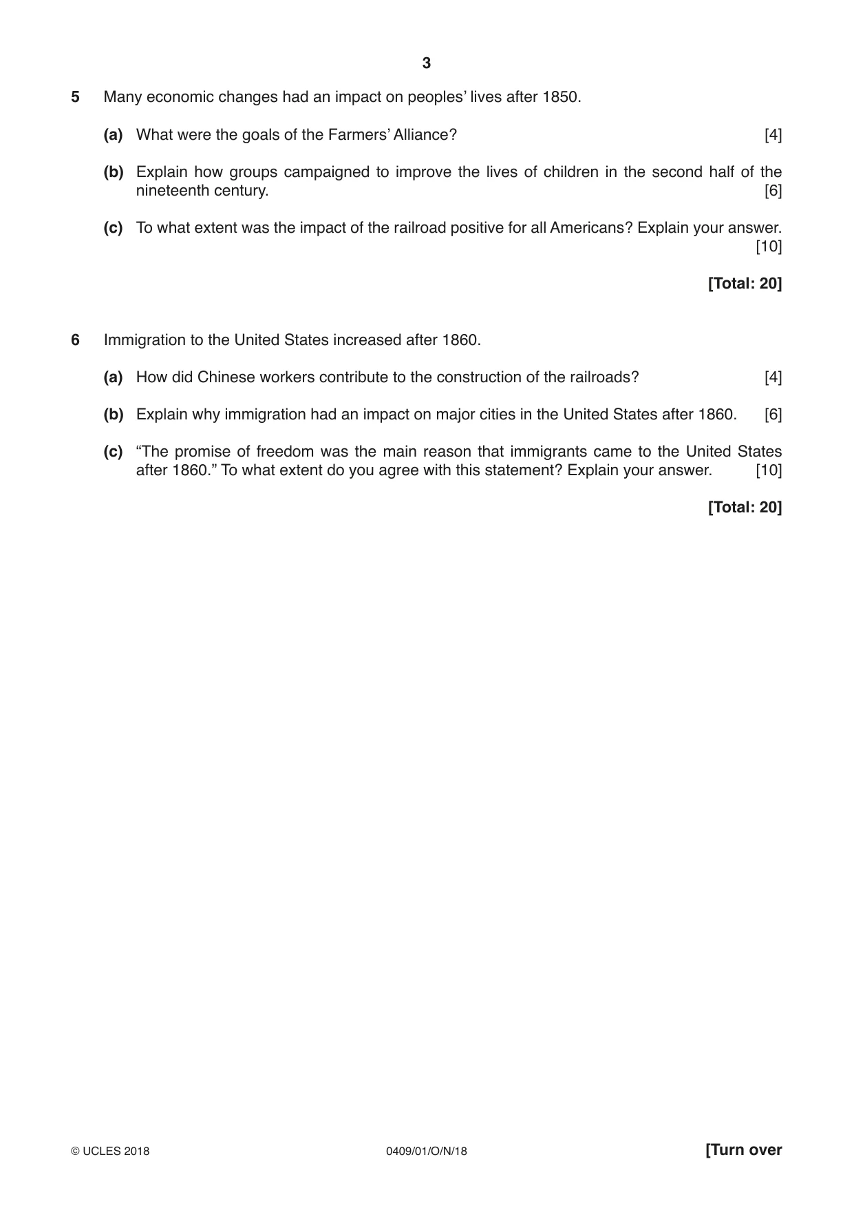 Cambridge IGCSE History American BES 0409 2018 Oct/Nov Paper 1 · Variant 0 question paper, page 3 of 8