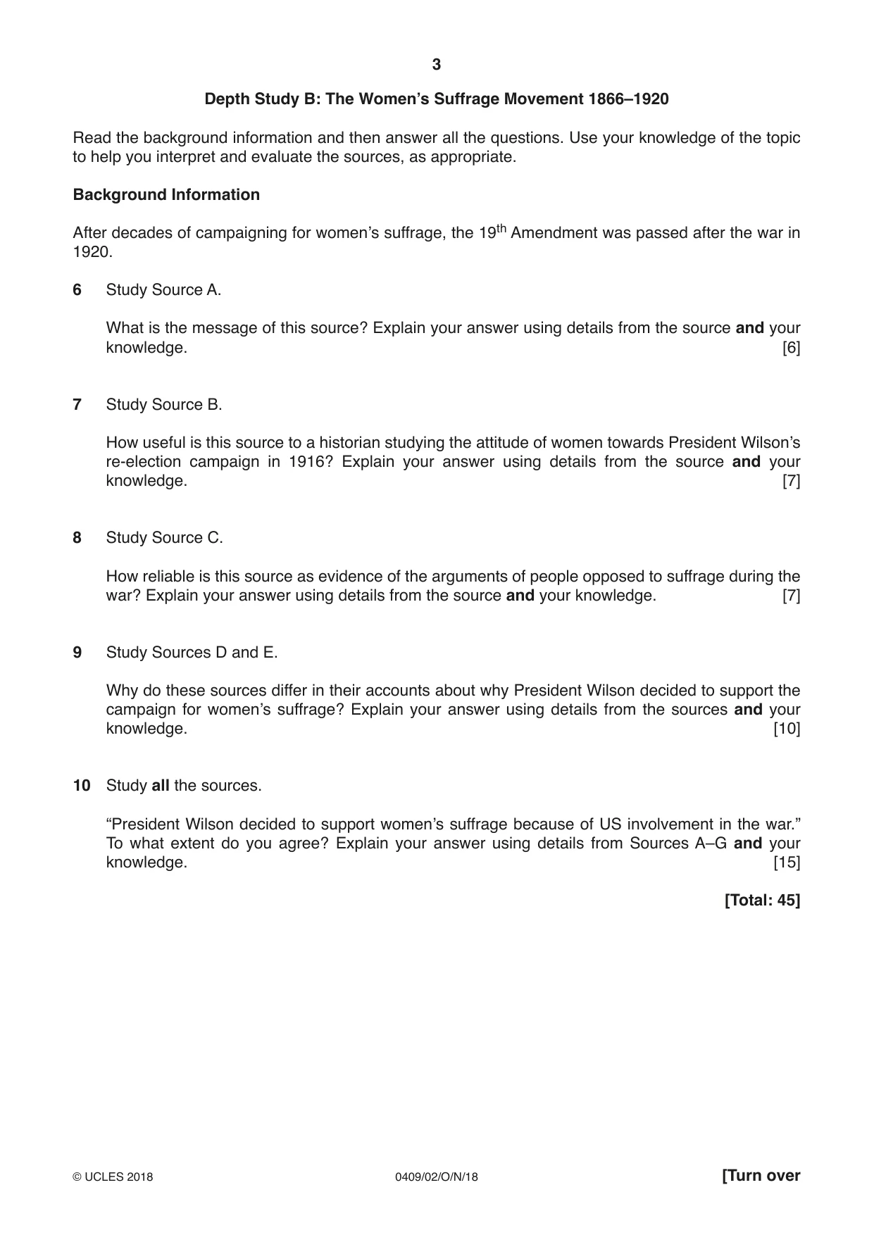Cambridge IGCSE History American BES 0409 2018 Oct/Nov Paper 2 · Variant 0 question paper, page 3 of 8