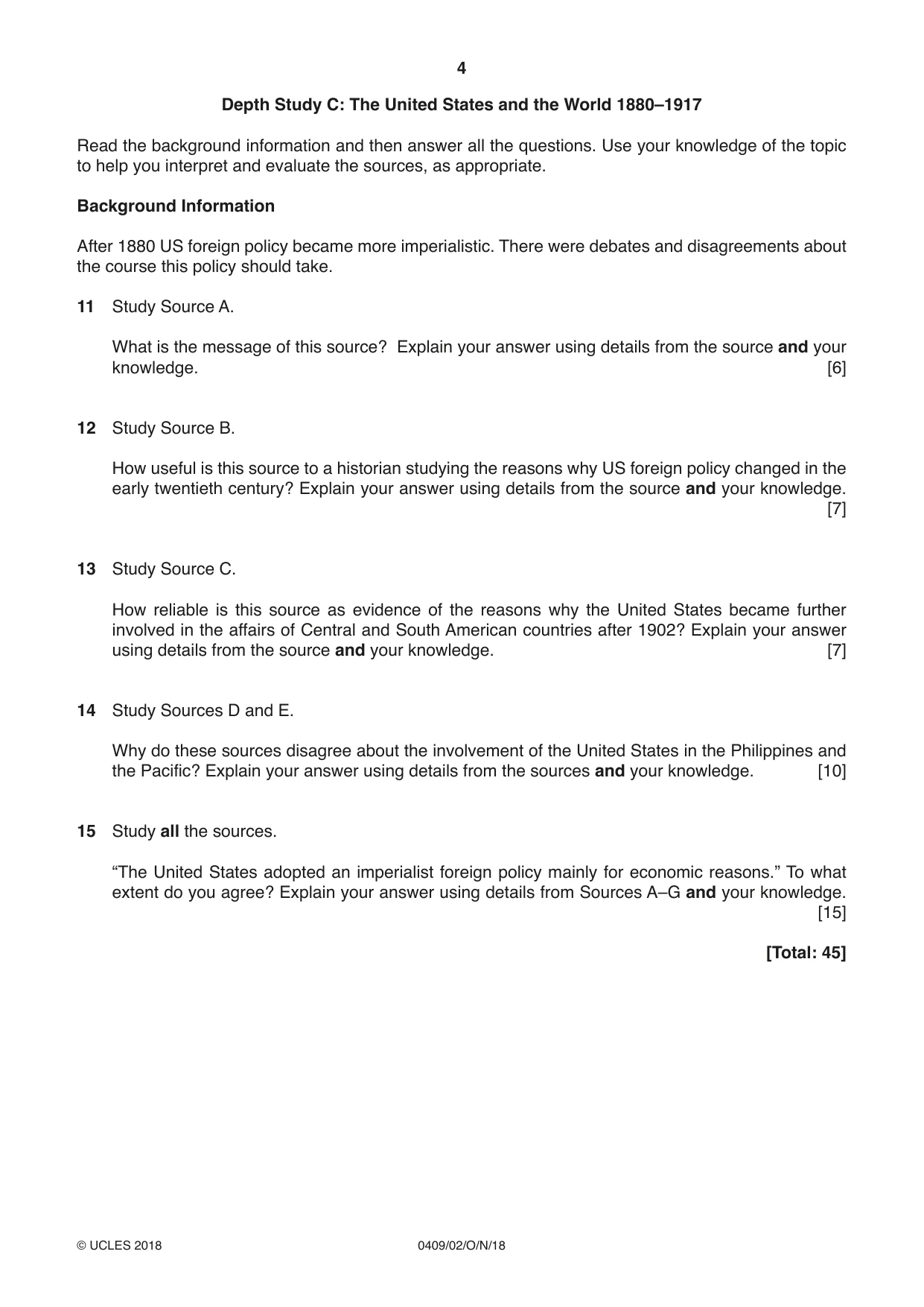 Cambridge IGCSE History American BES 0409 2018 Oct/Nov Paper 2 · Variant 0 question paper, page 4 of 8