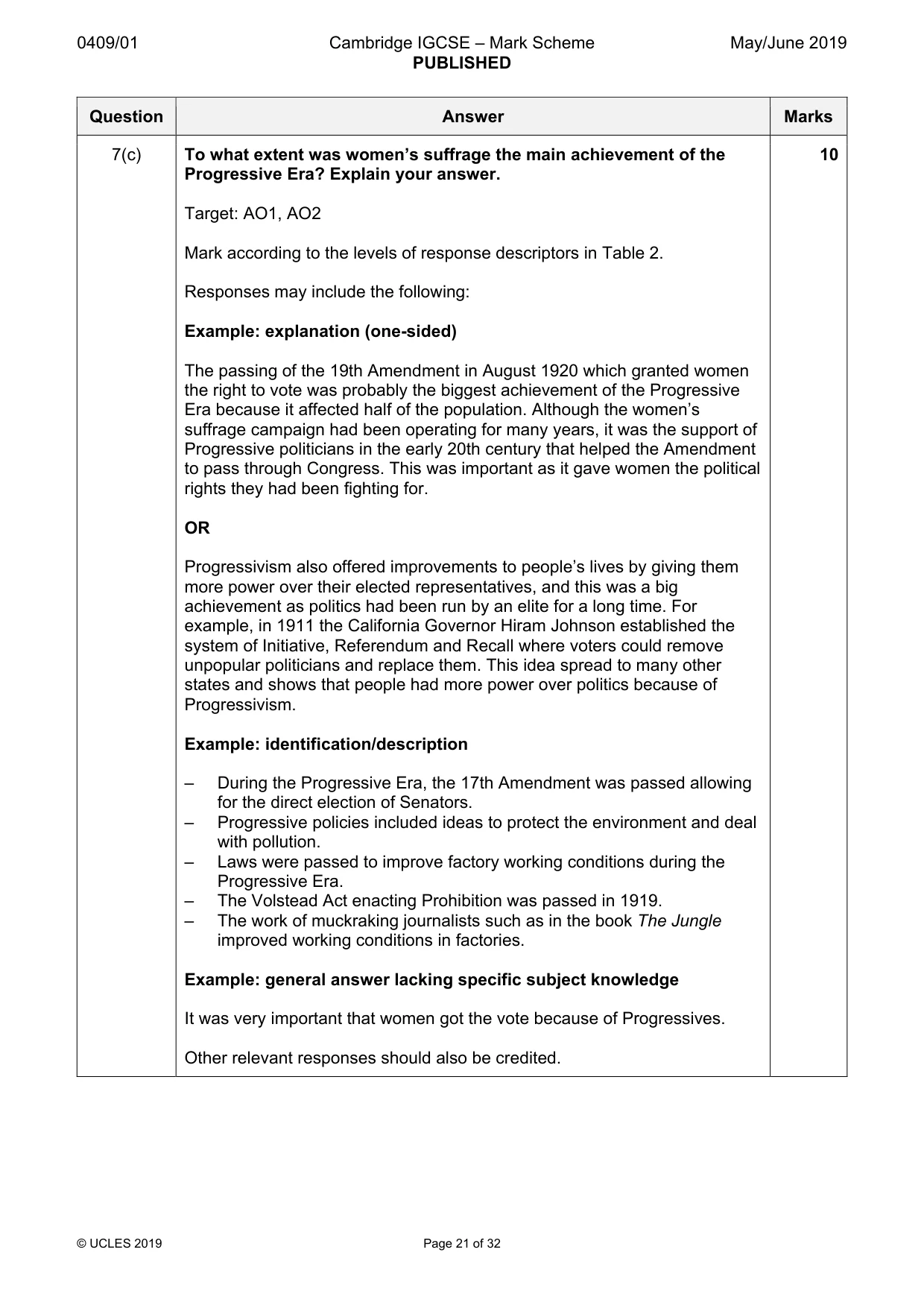 Mark scheme, page 21 of 32