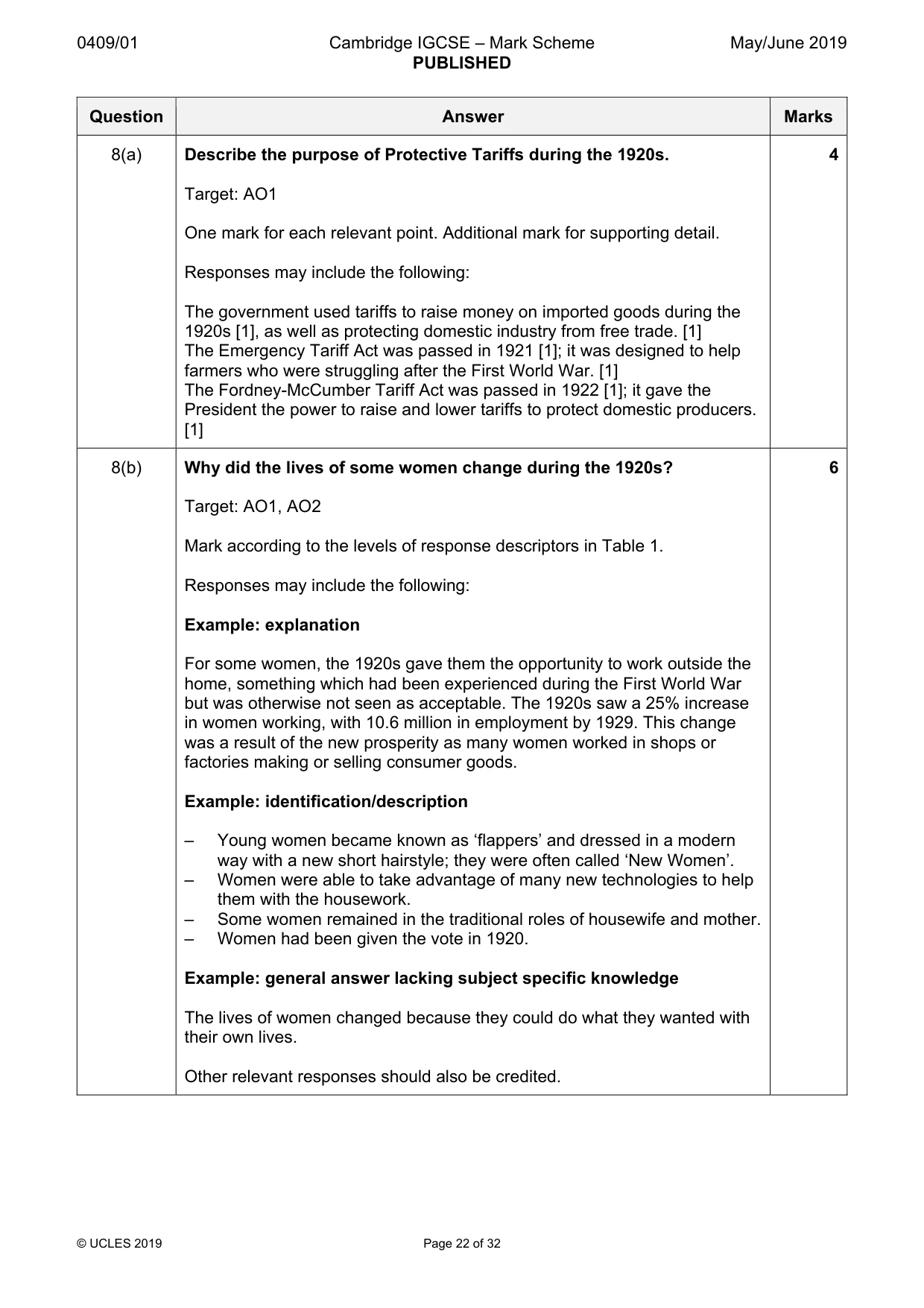 Mark scheme, page 22 of 32