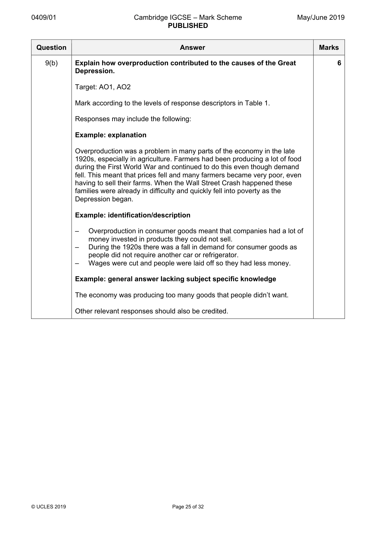 Mark scheme, page 25 of 32