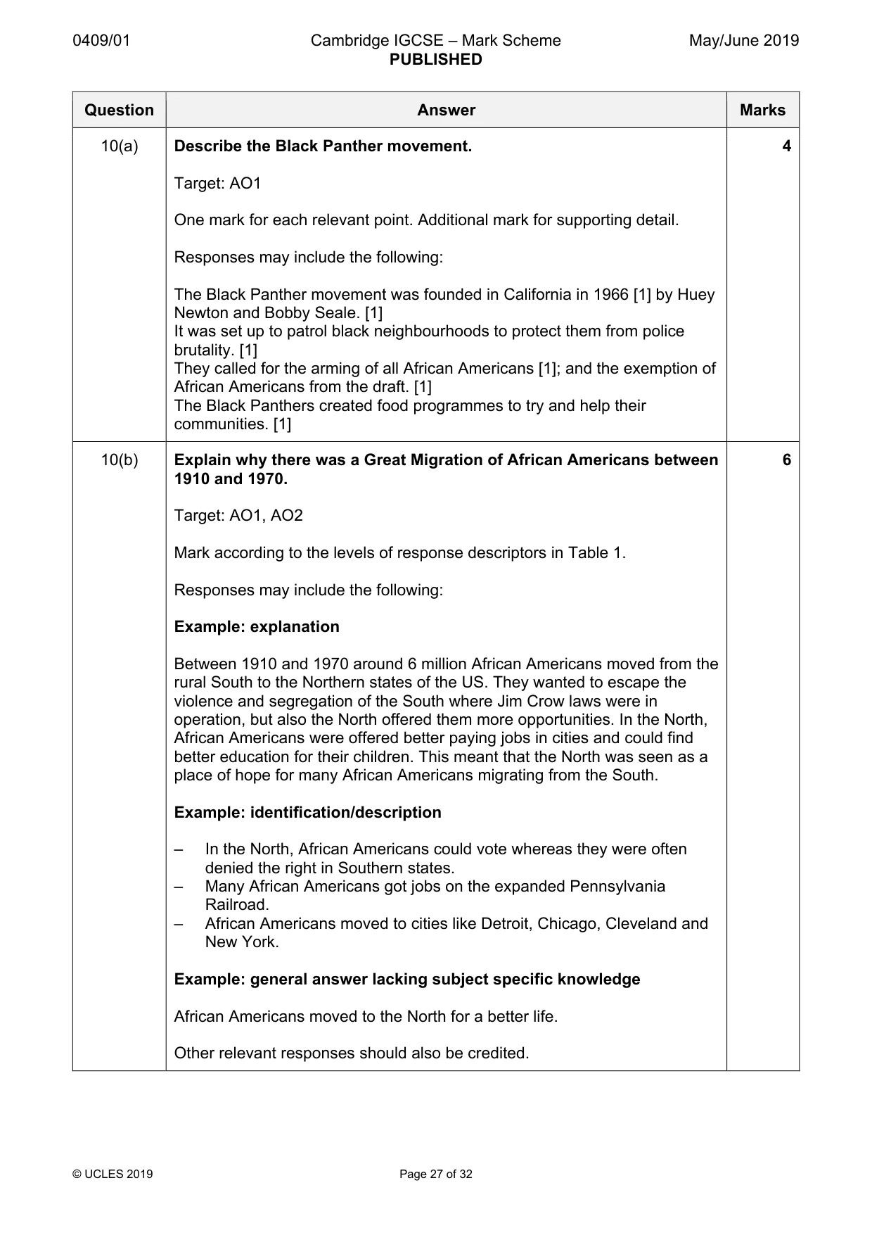 Mark scheme, page 27 of 32