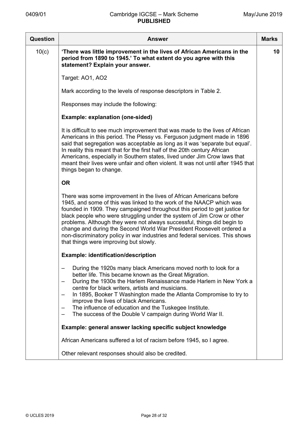 Mark scheme, page 28 of 32