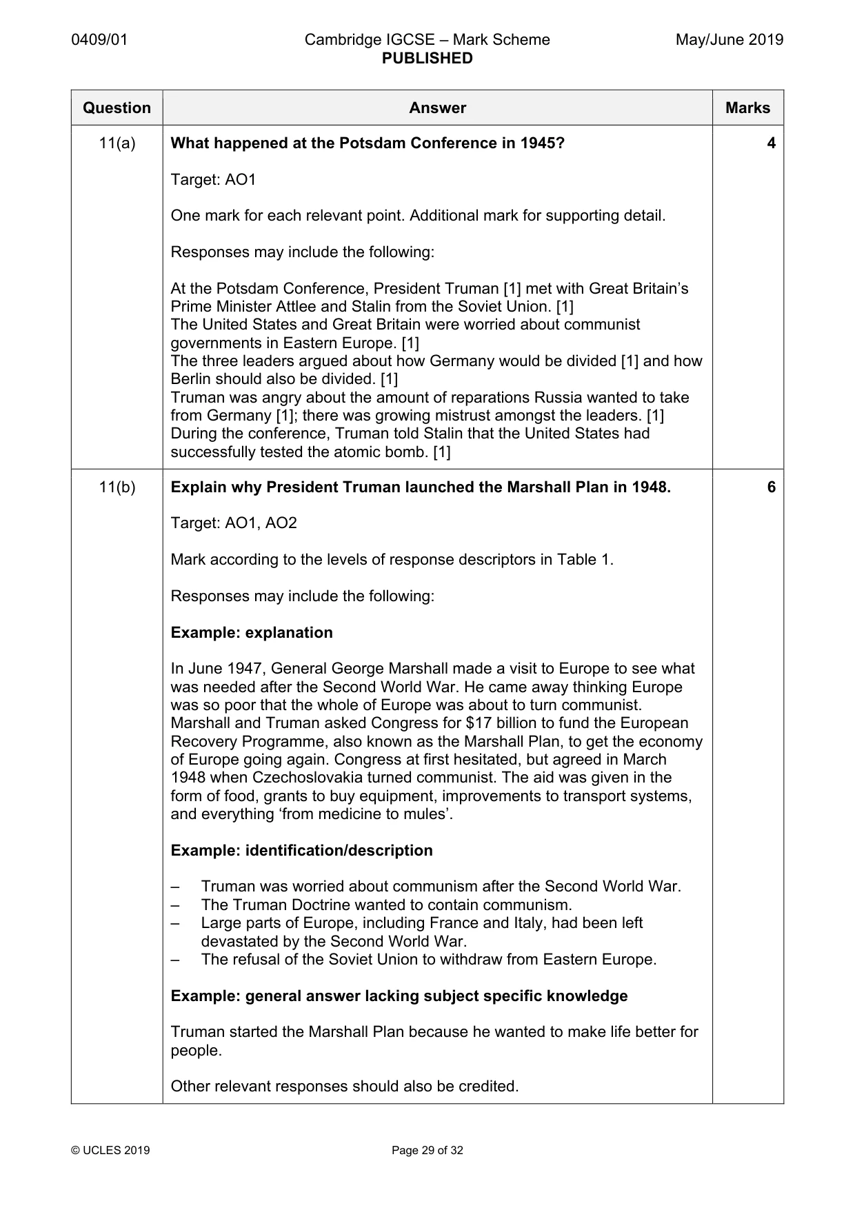Mark scheme, page 29 of 32