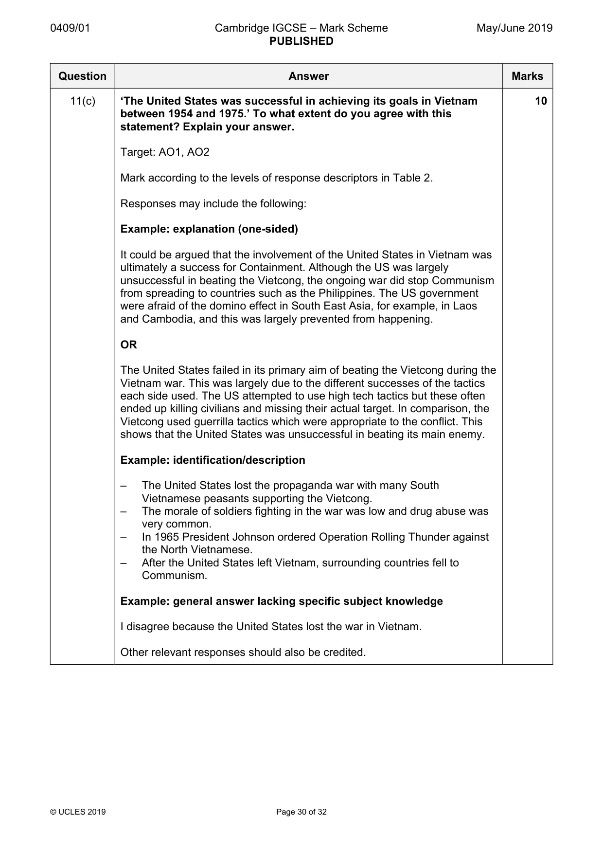 Mark scheme, page 30 of 32