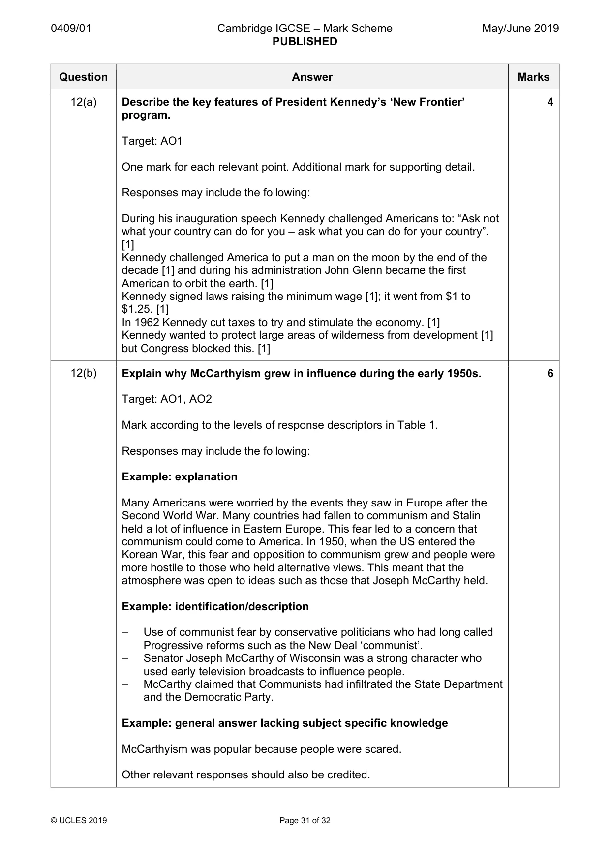Mark scheme, page 31 of 32