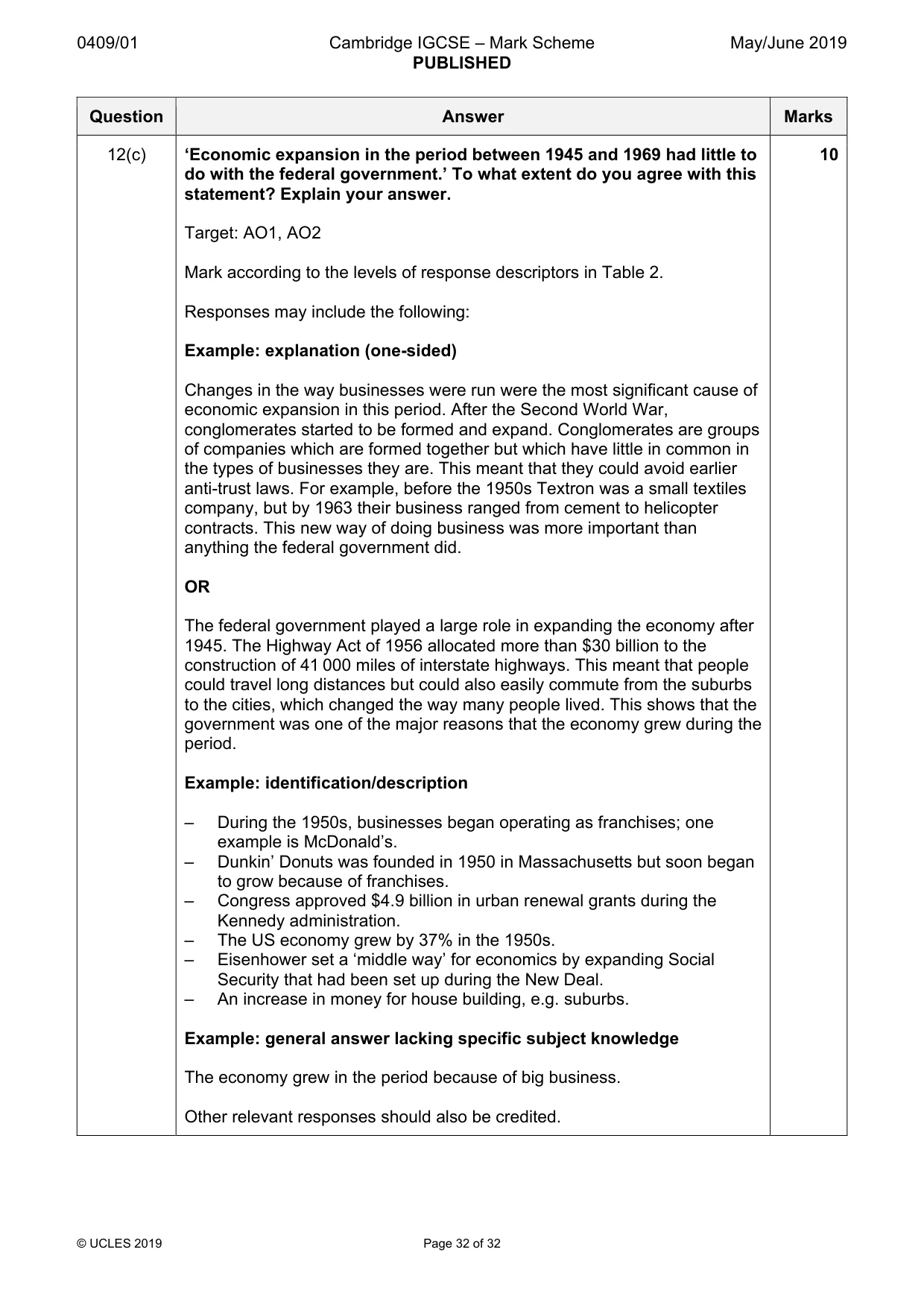Mark scheme, page 32 of 32