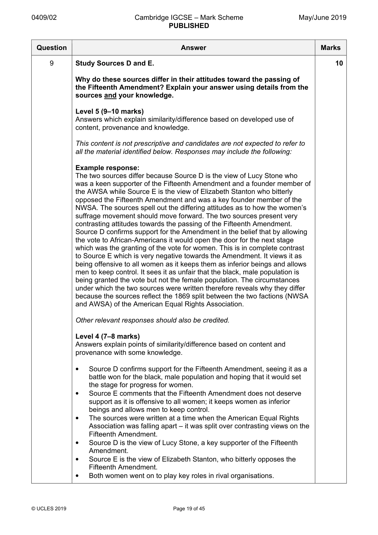 Mark scheme, page 19 of 45