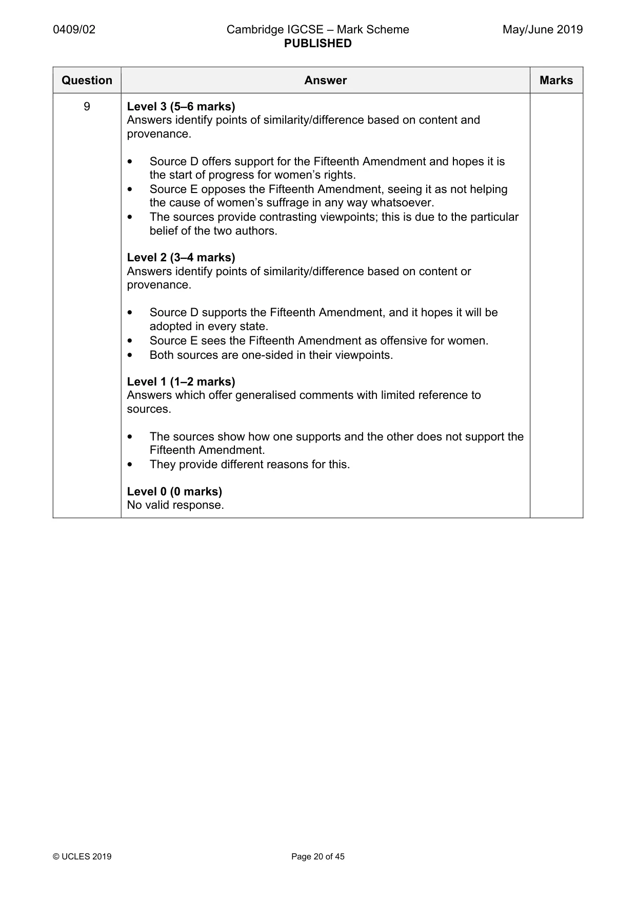 Mark scheme, page 20 of 45
