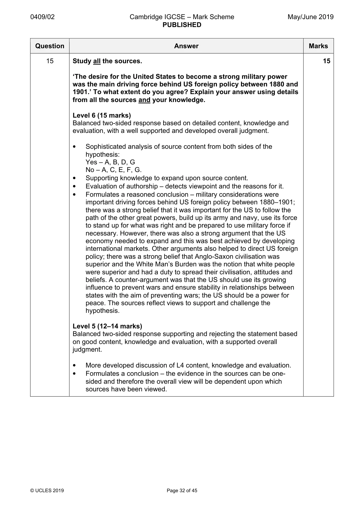 Mark scheme, page 32 of 45