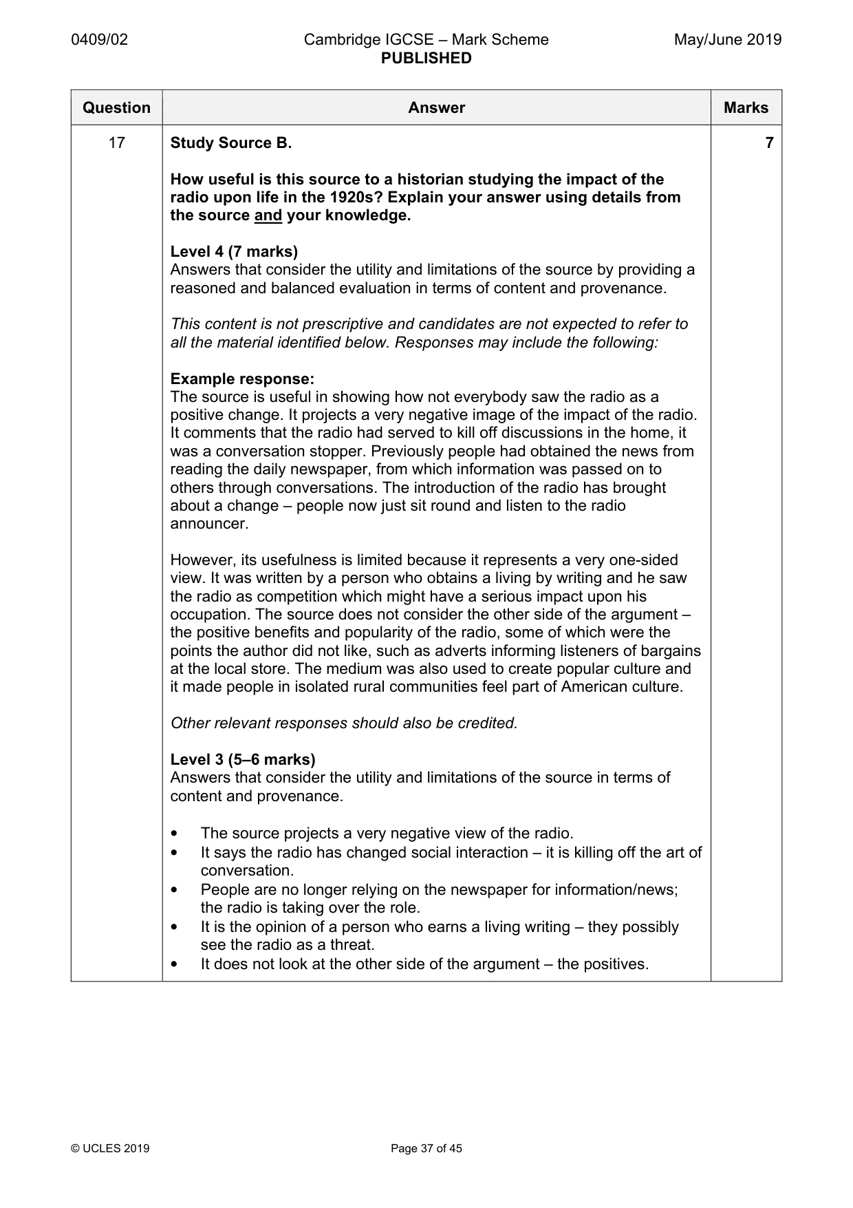 Mark scheme, page 37 of 45