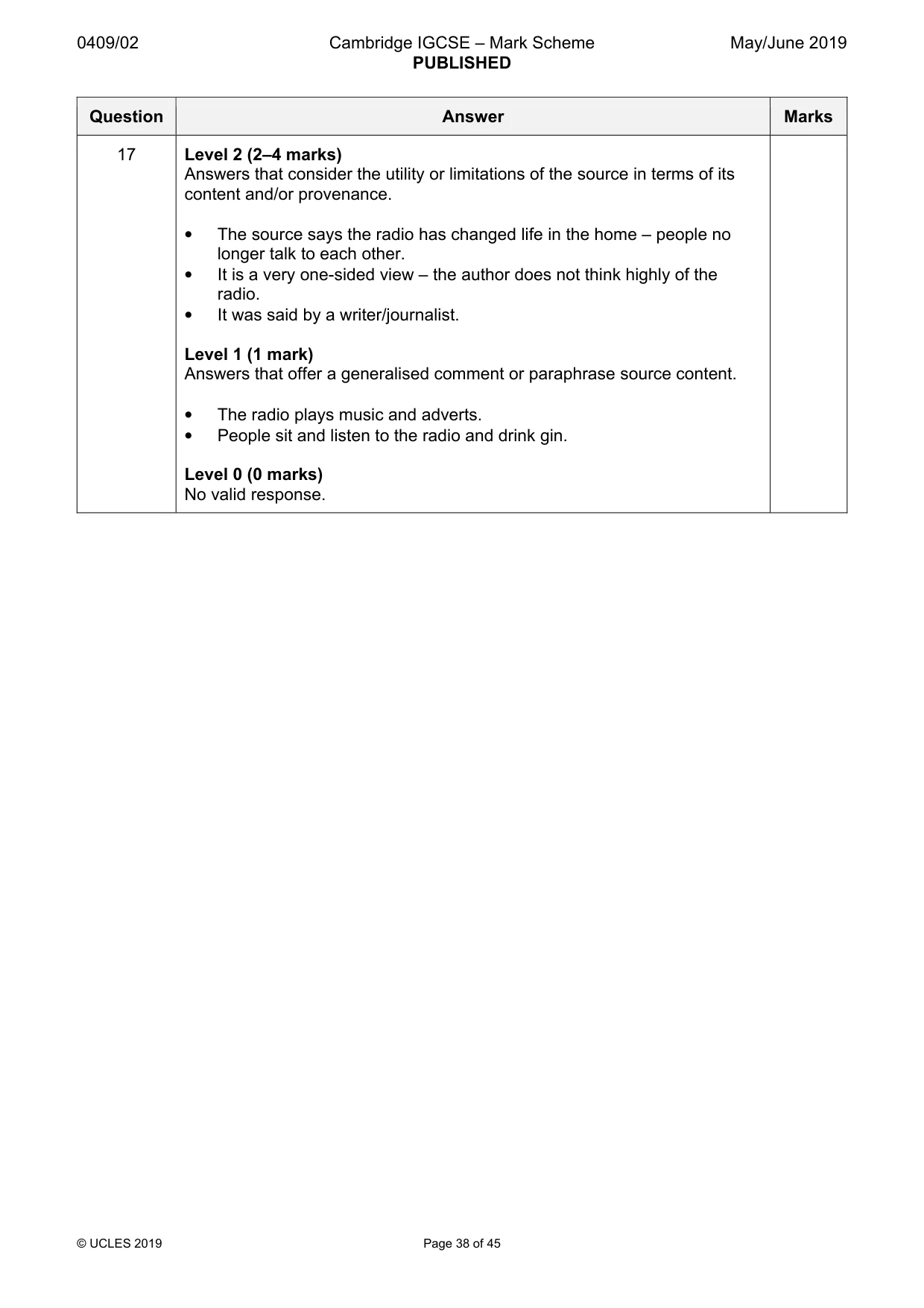Mark scheme, page 38 of 45