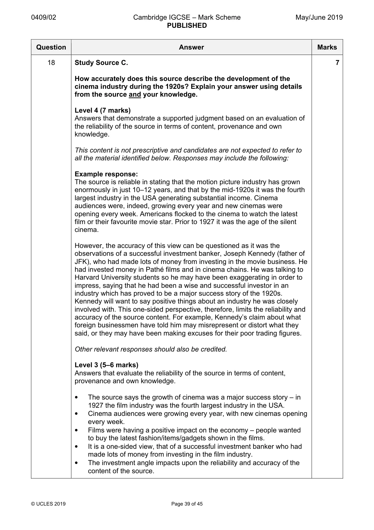 Mark scheme, page 39 of 45