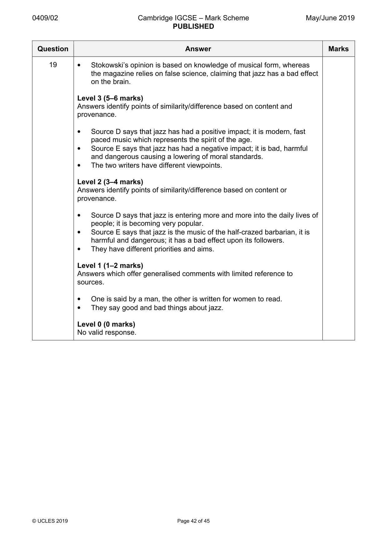 Mark scheme, page 42 of 45