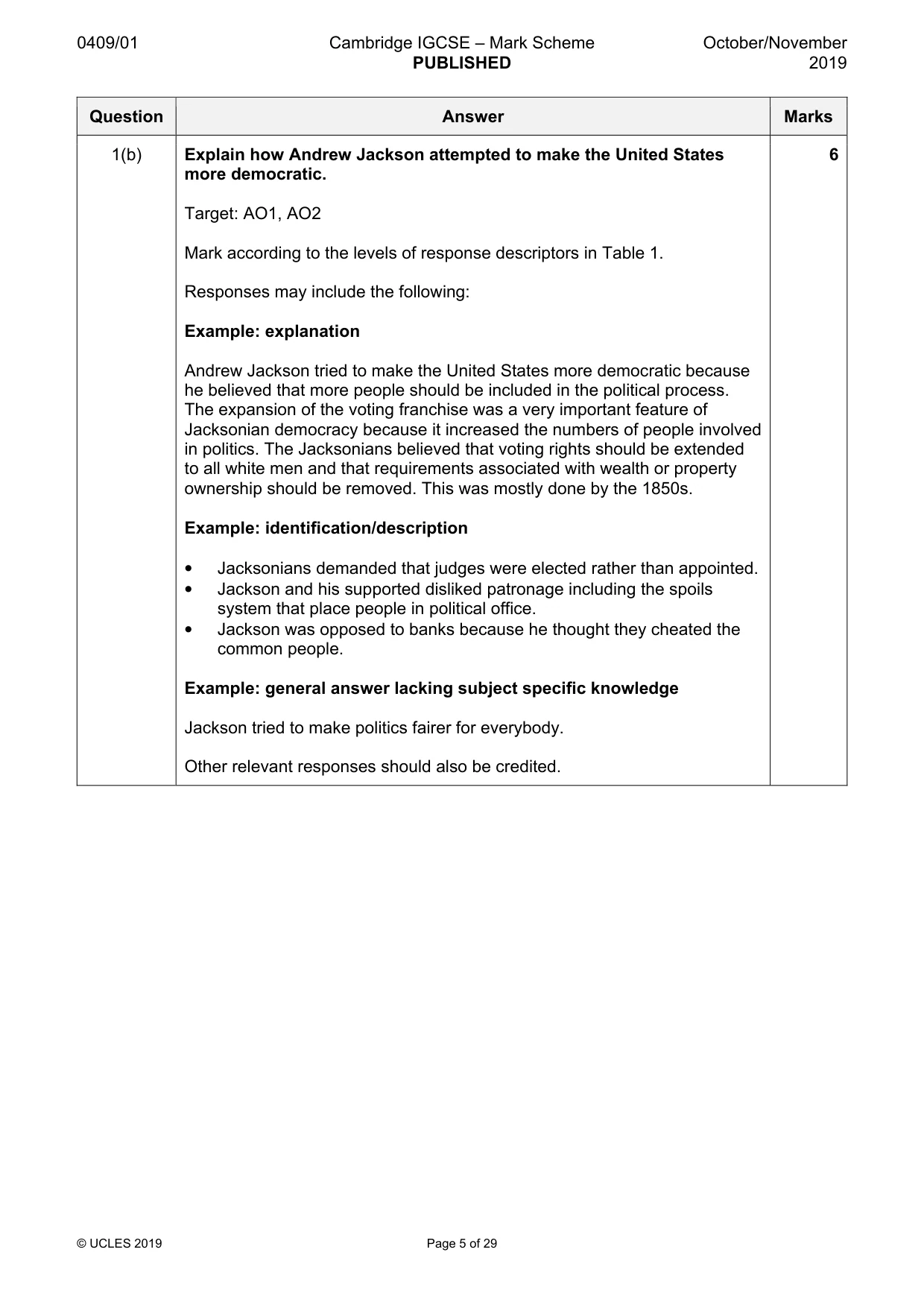 Mark scheme, page 5 of 29