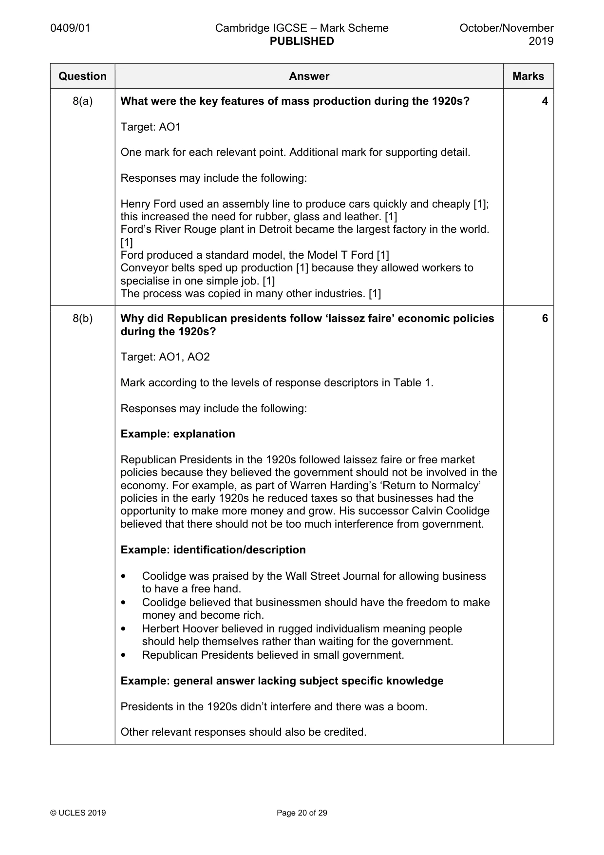 Mark scheme, page 20 of 29