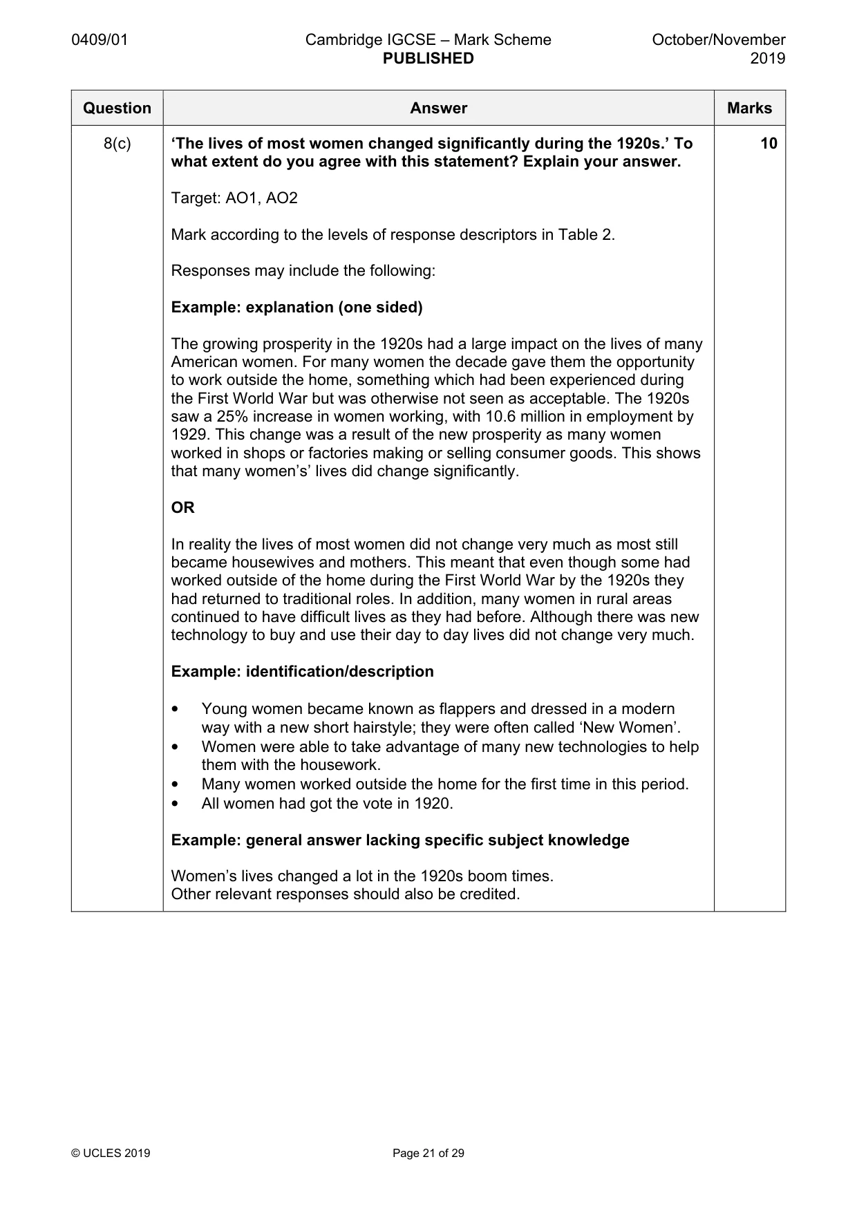 Mark scheme, page 21 of 29