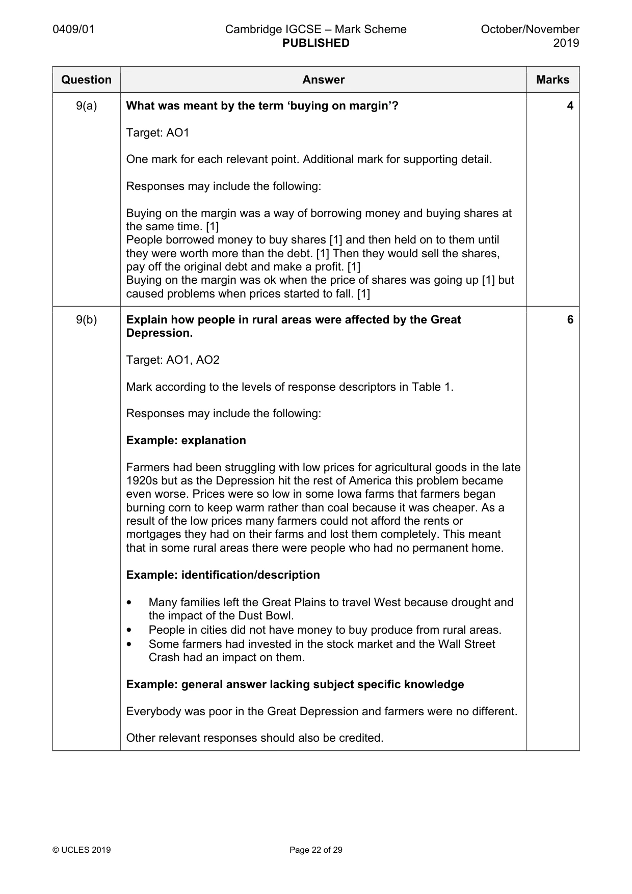Mark scheme, page 22 of 29