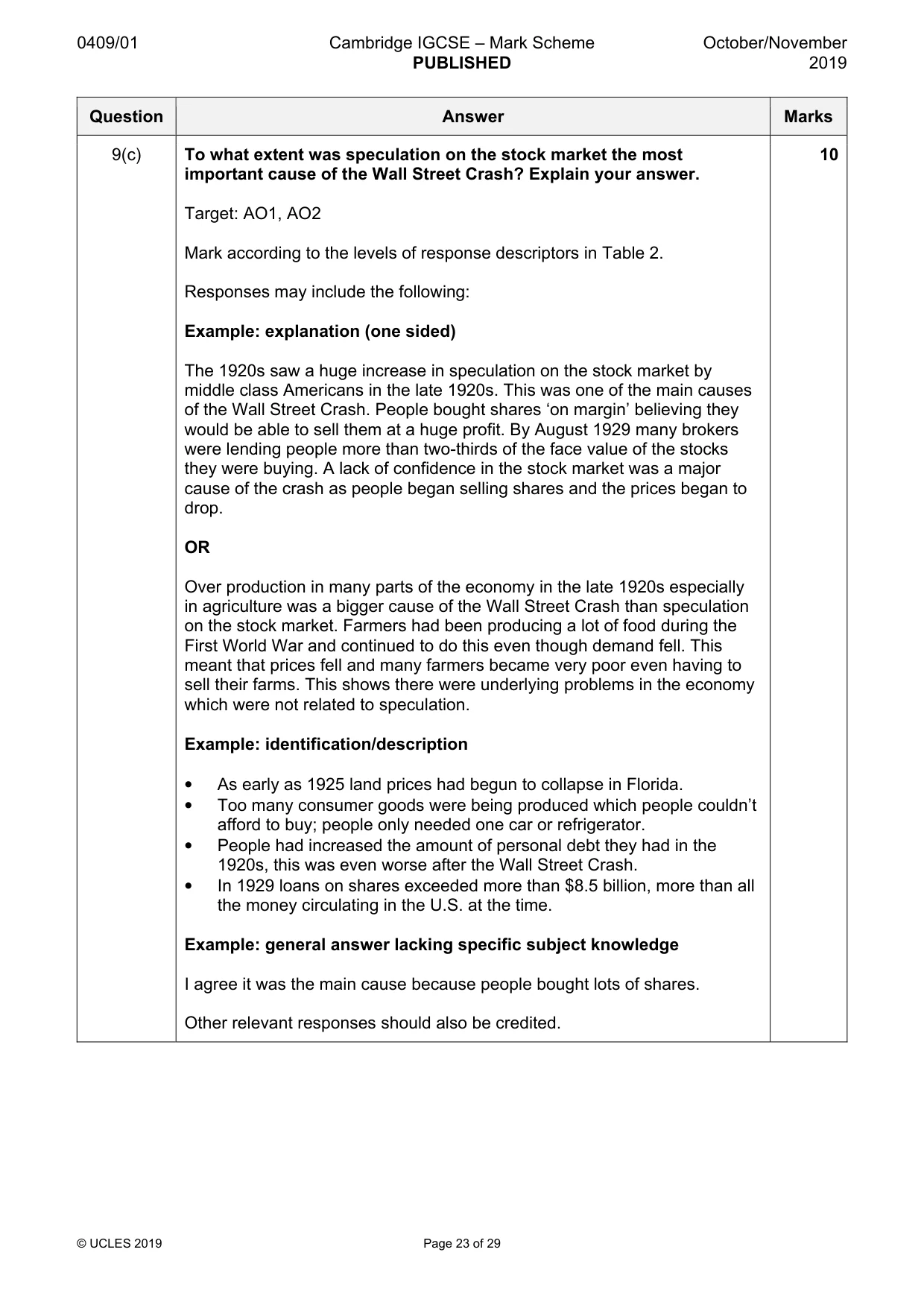 Mark scheme, page 23 of 29