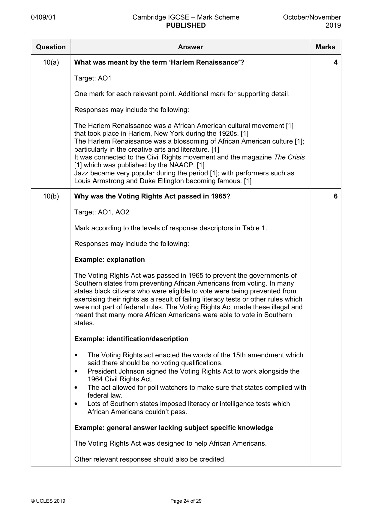 Mark scheme, page 24 of 29