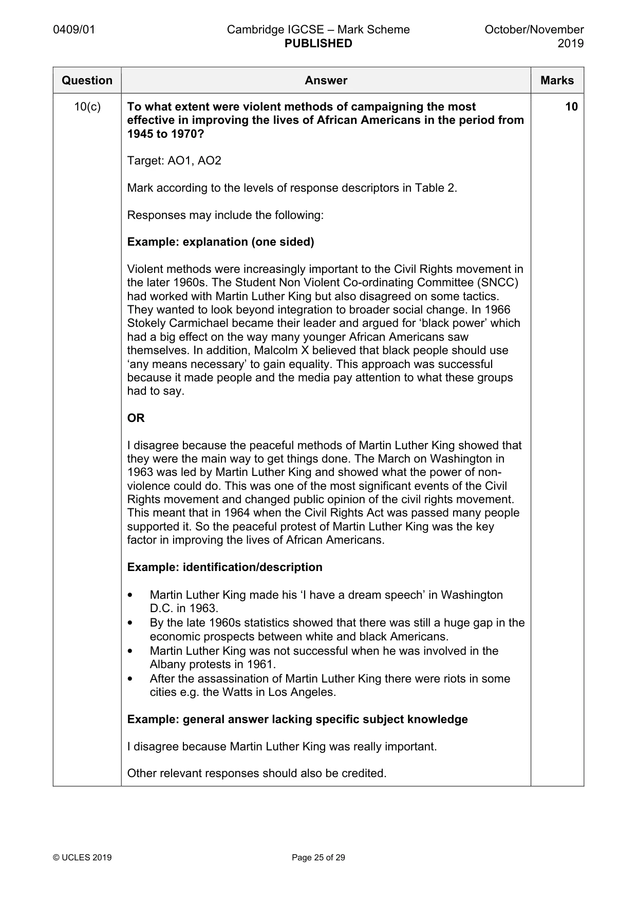 Mark scheme, page 25 of 29