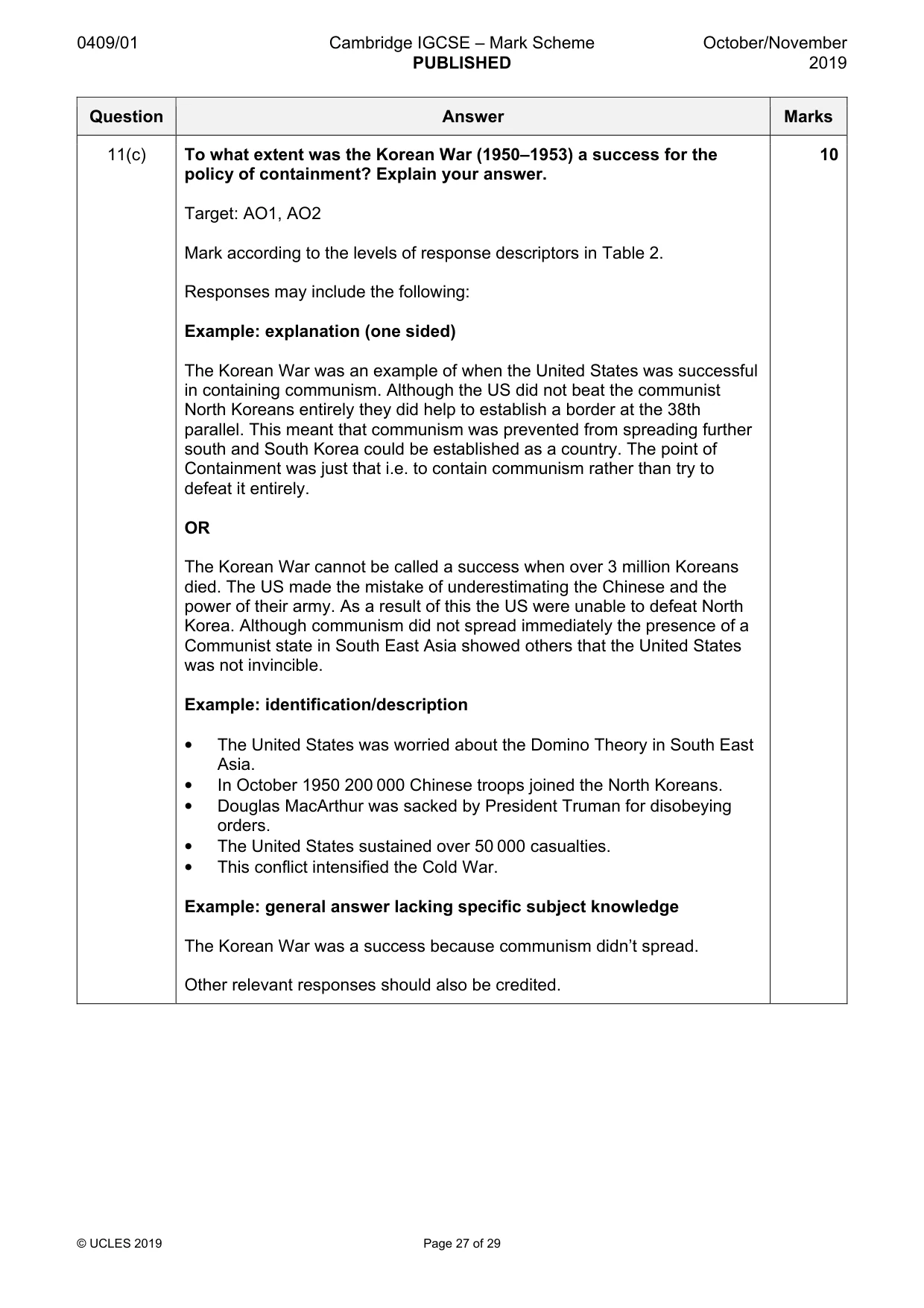 Mark scheme, page 27 of 29