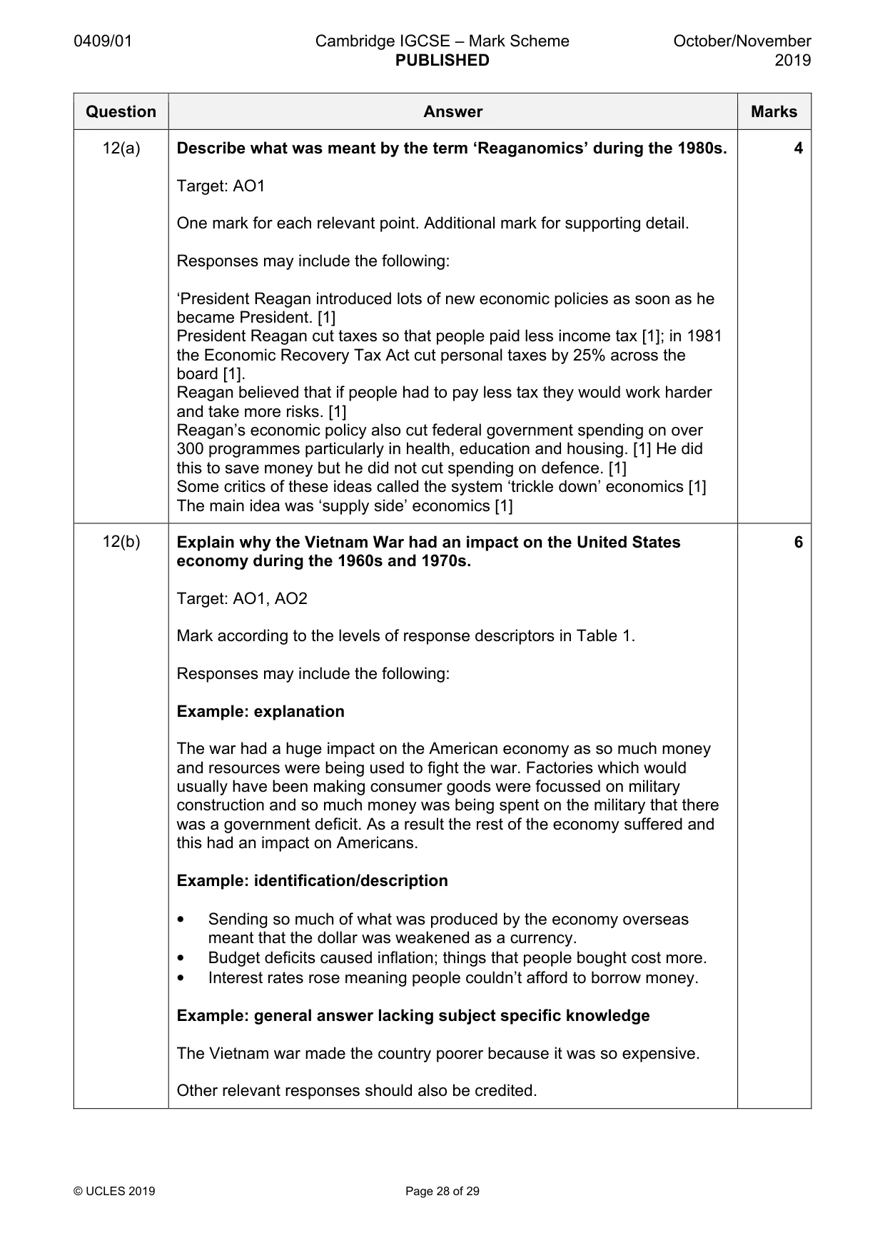 Mark scheme, page 28 of 29
