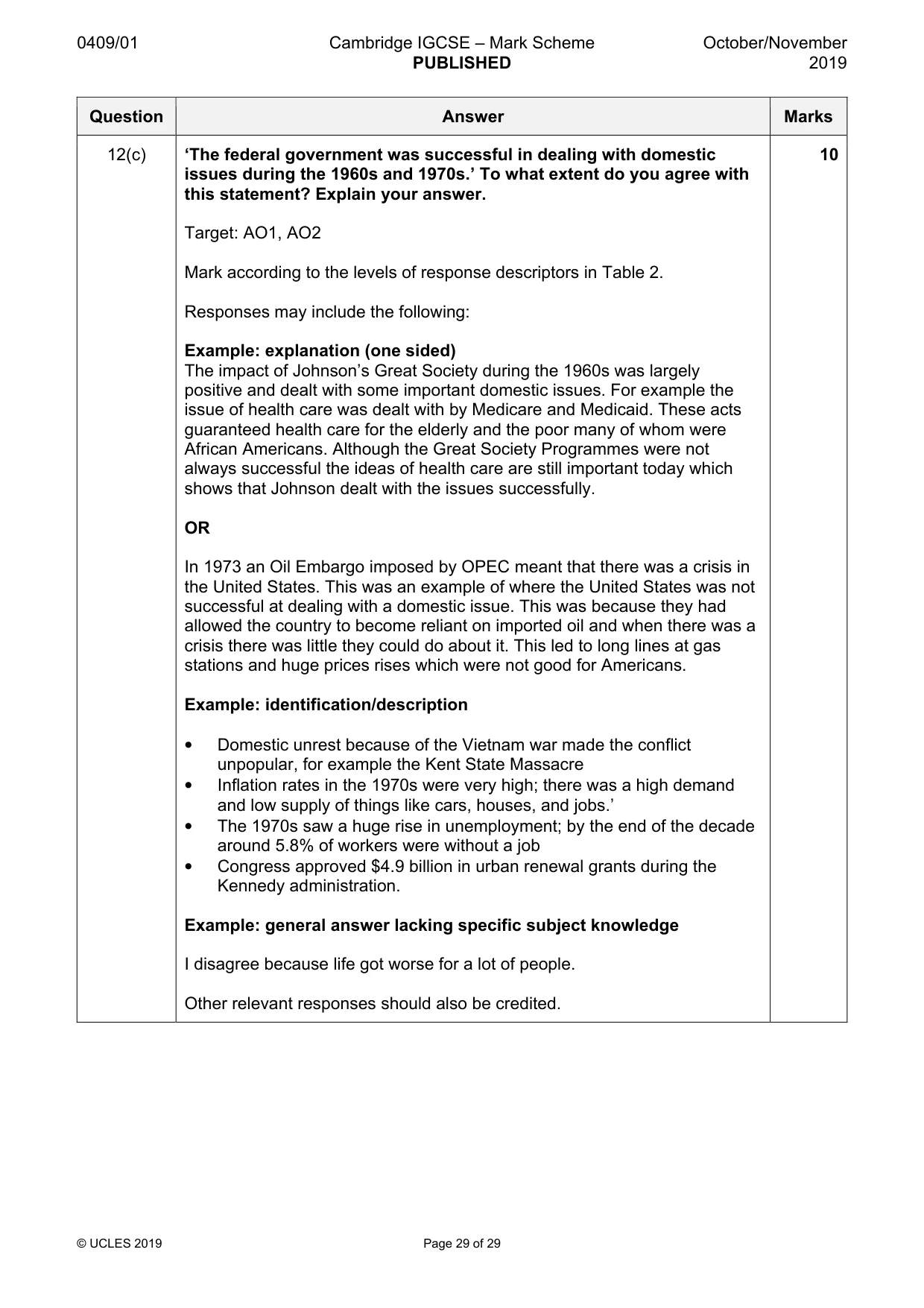 Mark scheme, page 29 of 29