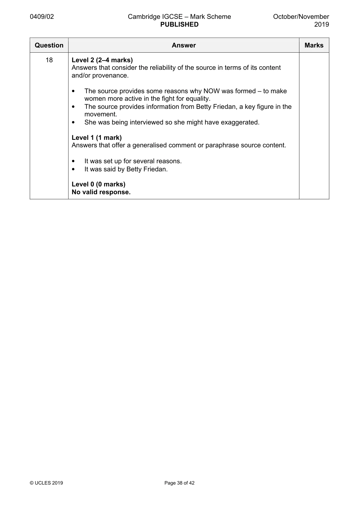 Mark scheme, page 38 of 42