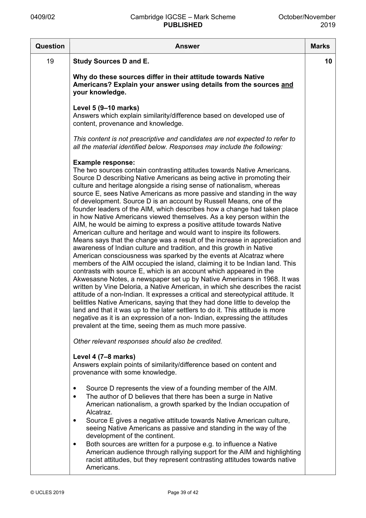 Mark scheme, page 39 of 42