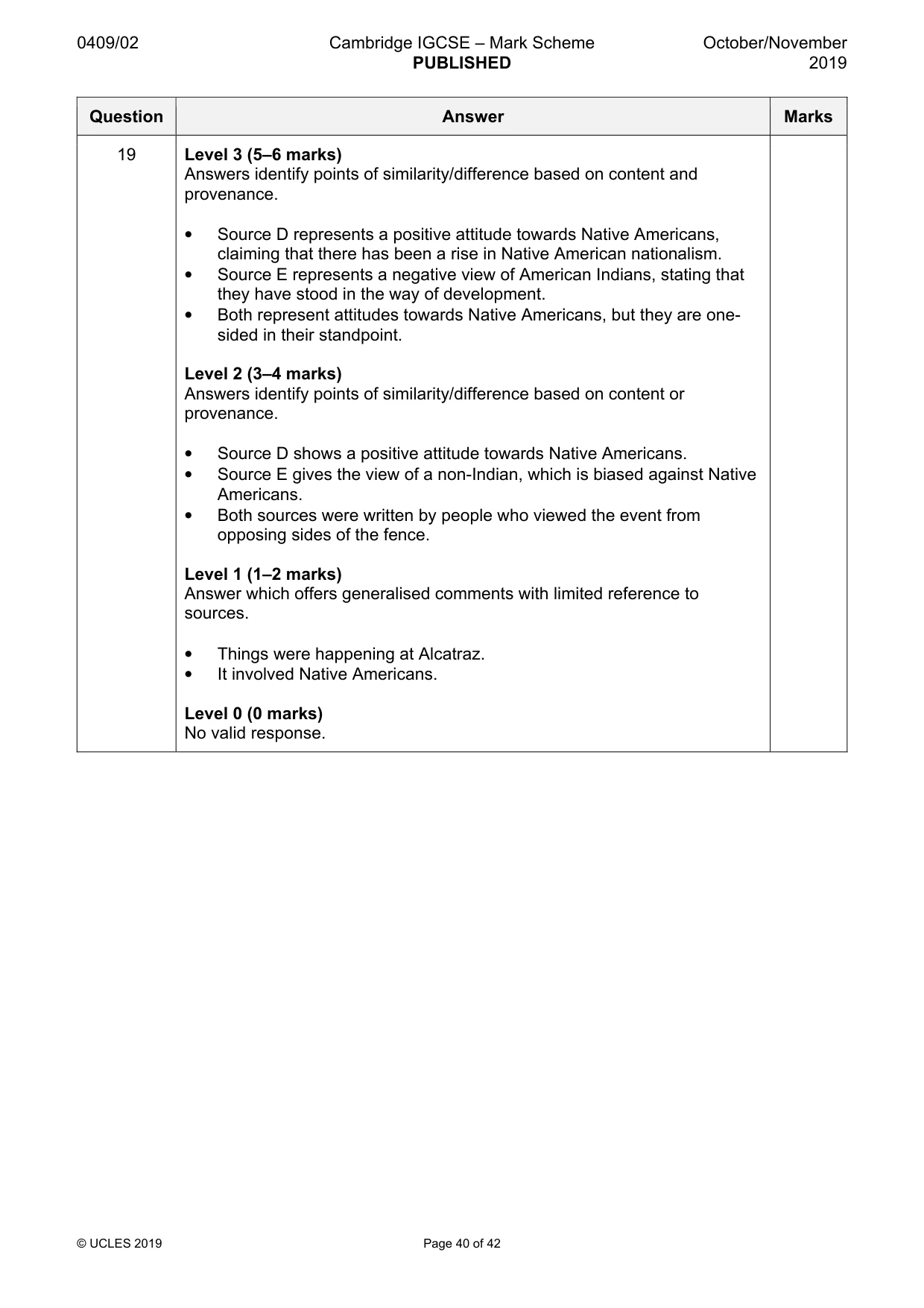 Mark scheme, page 40 of 42