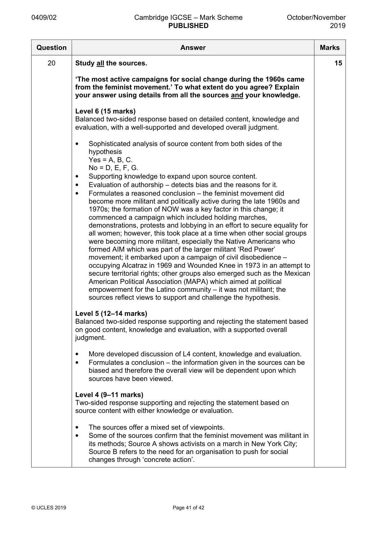 Mark scheme, page 41 of 42