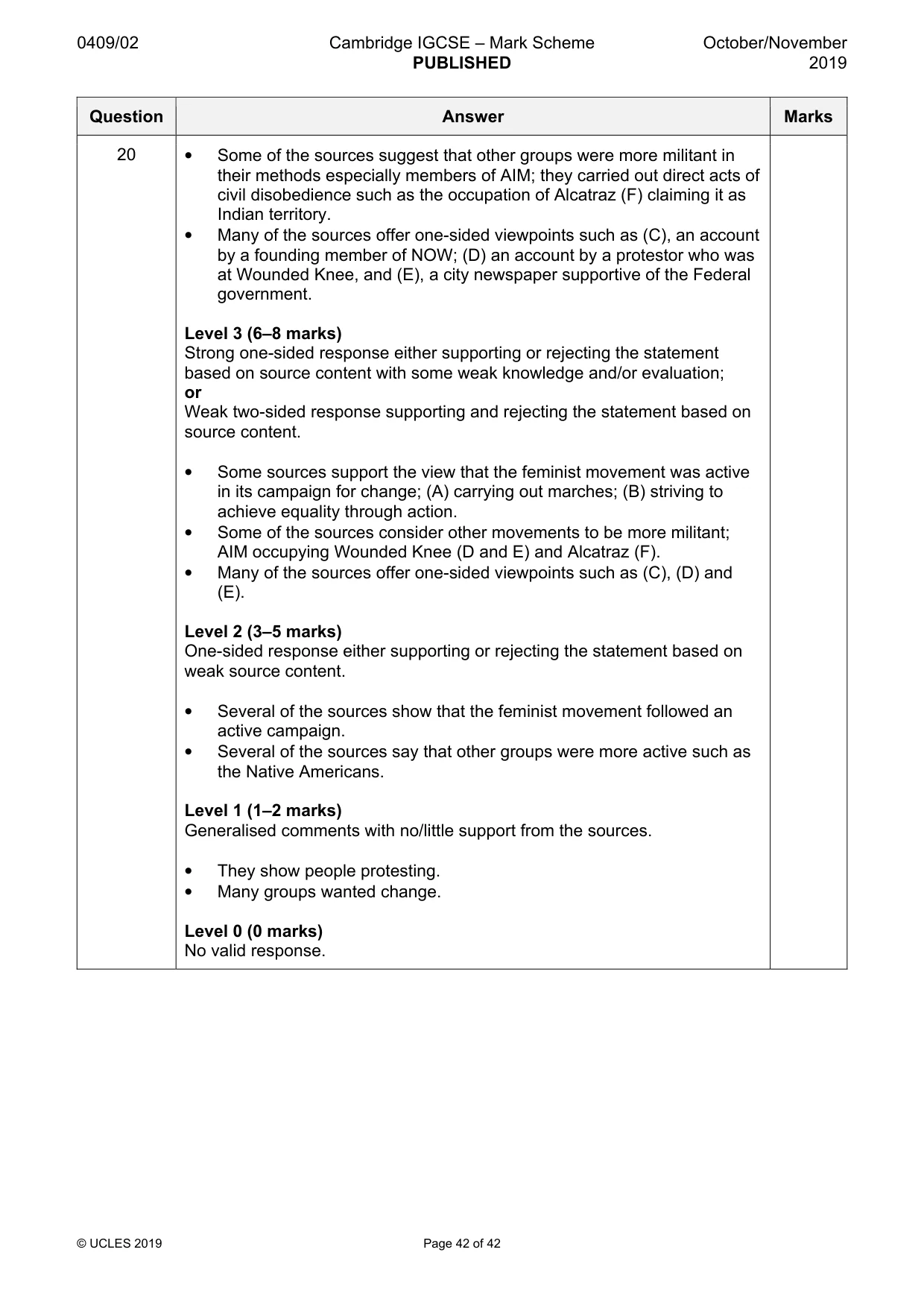 Mark scheme, page 42 of 42
