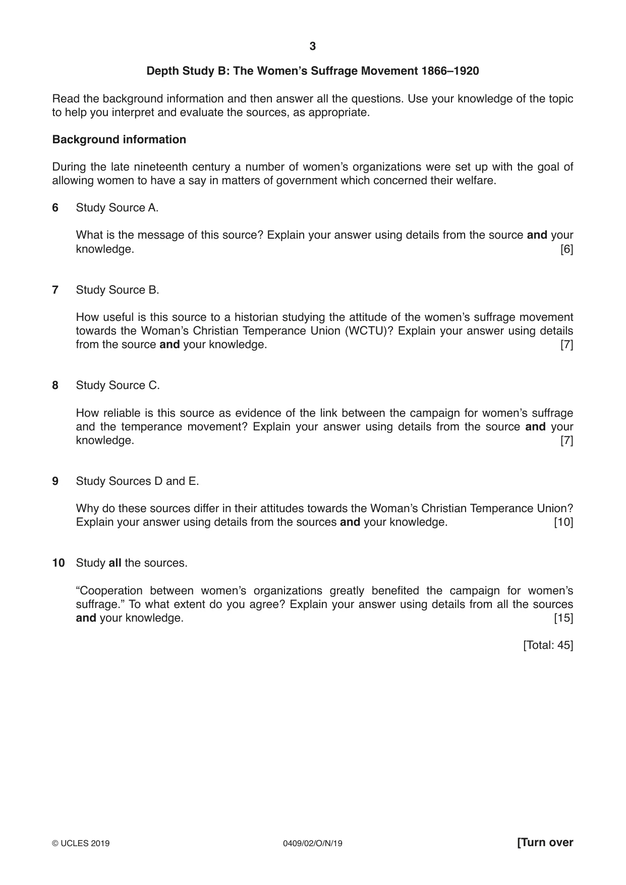 Cambridge IGCSE History American BES 0409 2019 Oct/Nov Paper 2 · Variant 1 question paper, page 3 of 8