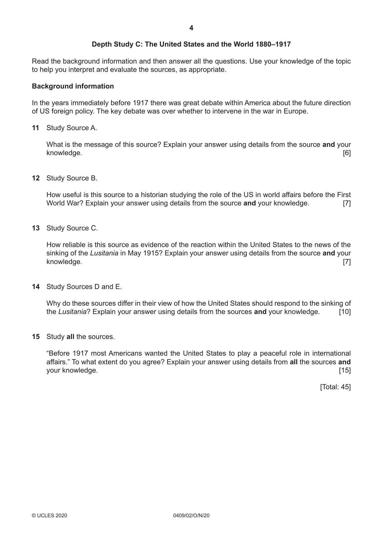 Cambridge IGCSE History American BES 0409 2020 Oct/Nov Paper 2 · Variant 0 question paper, page 4 of 8