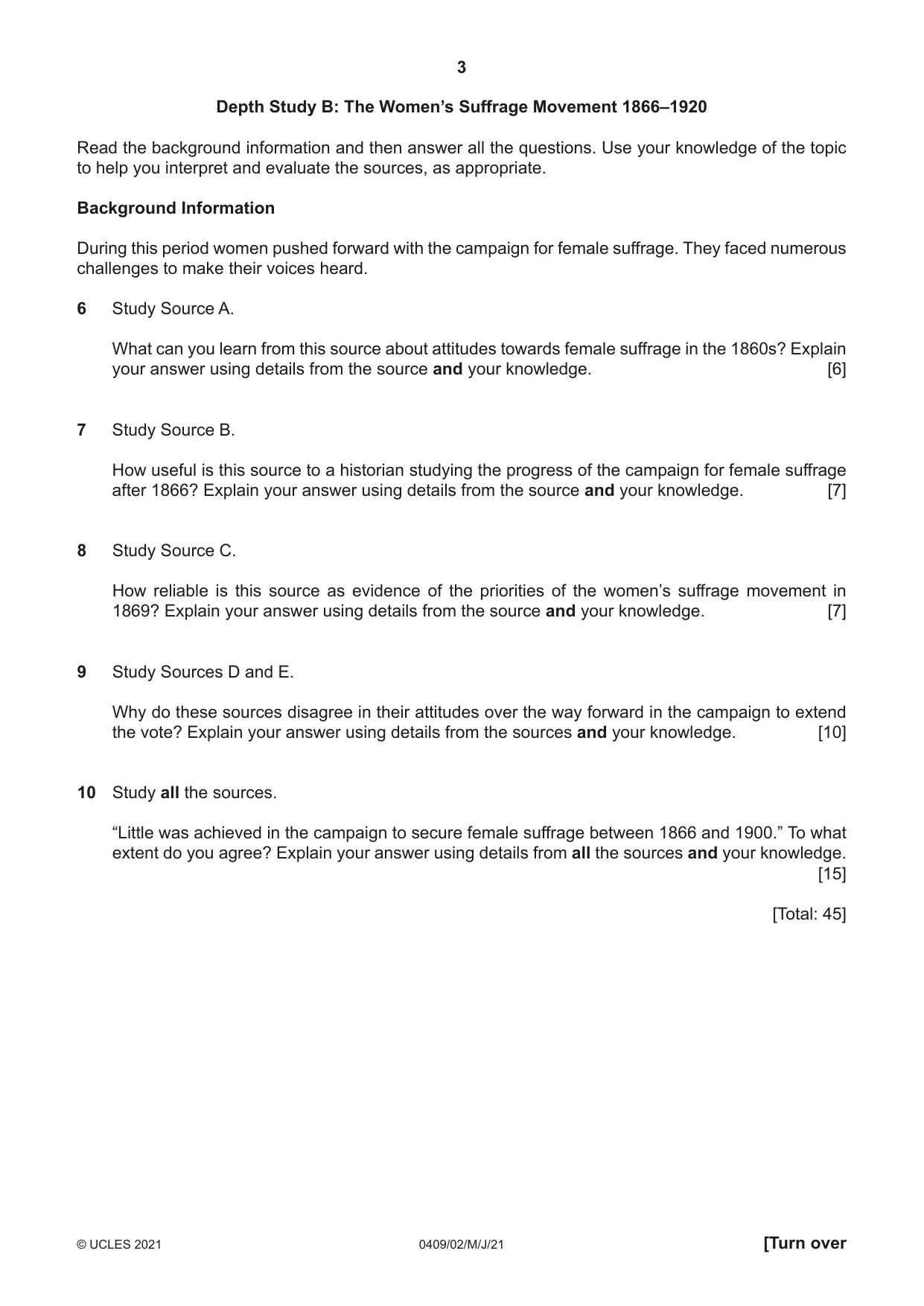Cambridge IGCSE History American BES 0409 2021 May/June Paper 2 · Variant 0 question paper, page 3 of 8