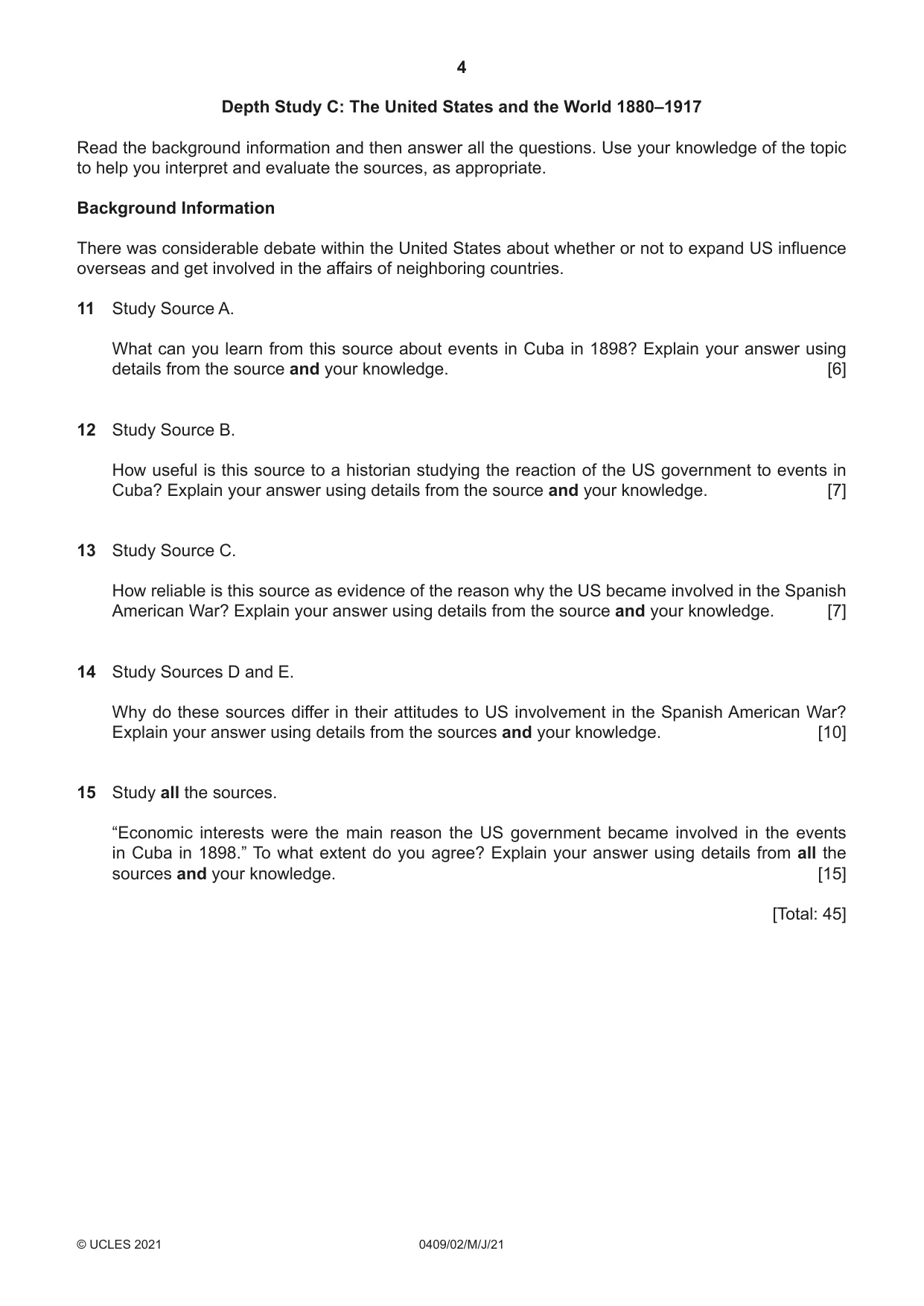 Cambridge IGCSE History American BES 0409 2021 May/June Paper 2 · Variant 0 question paper, page 4 of 8