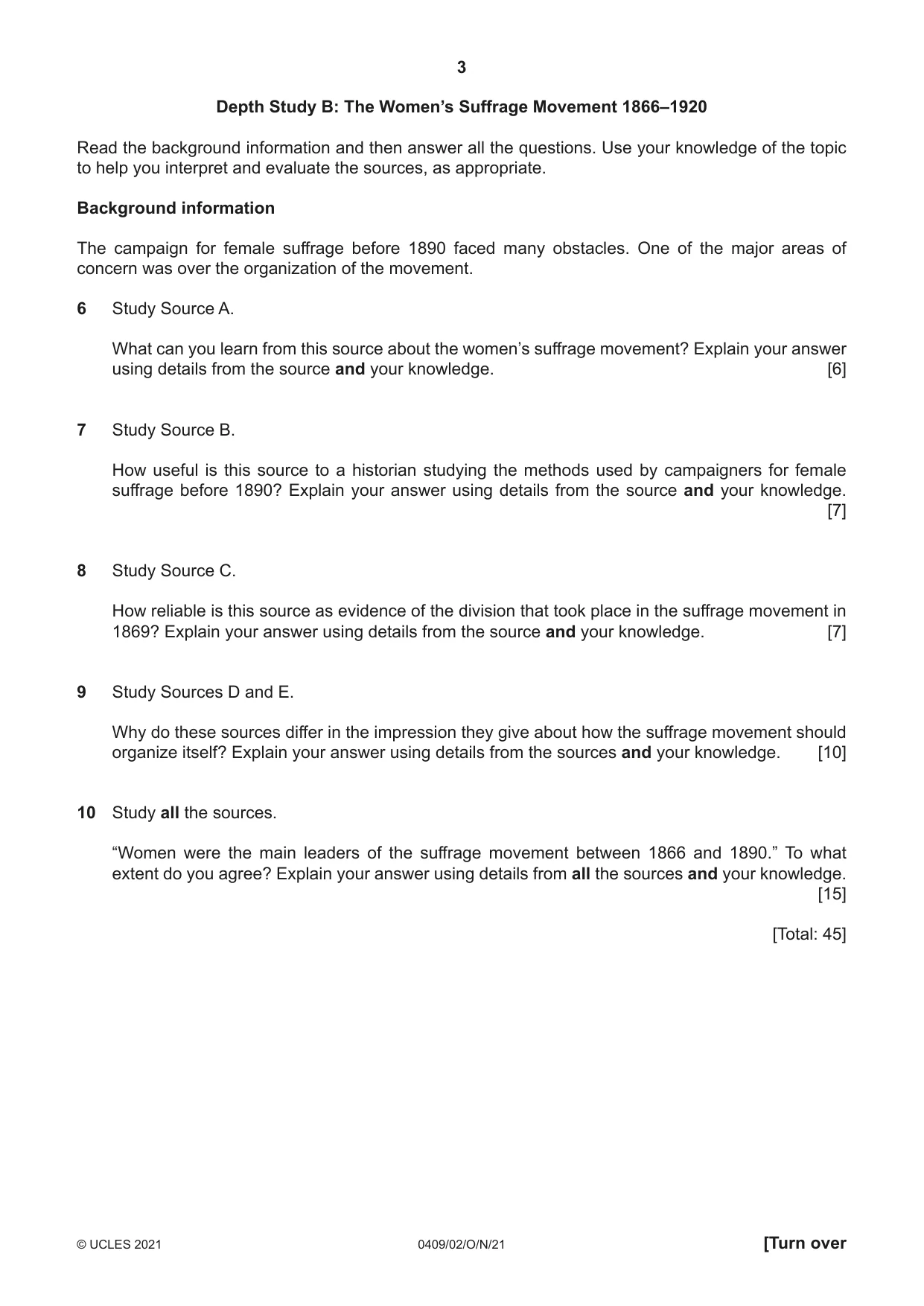 Cambridge IGCSE History American BES 0409 2021 Oct/Nov Paper 2 · Variant 0 question paper, page 3 of 8