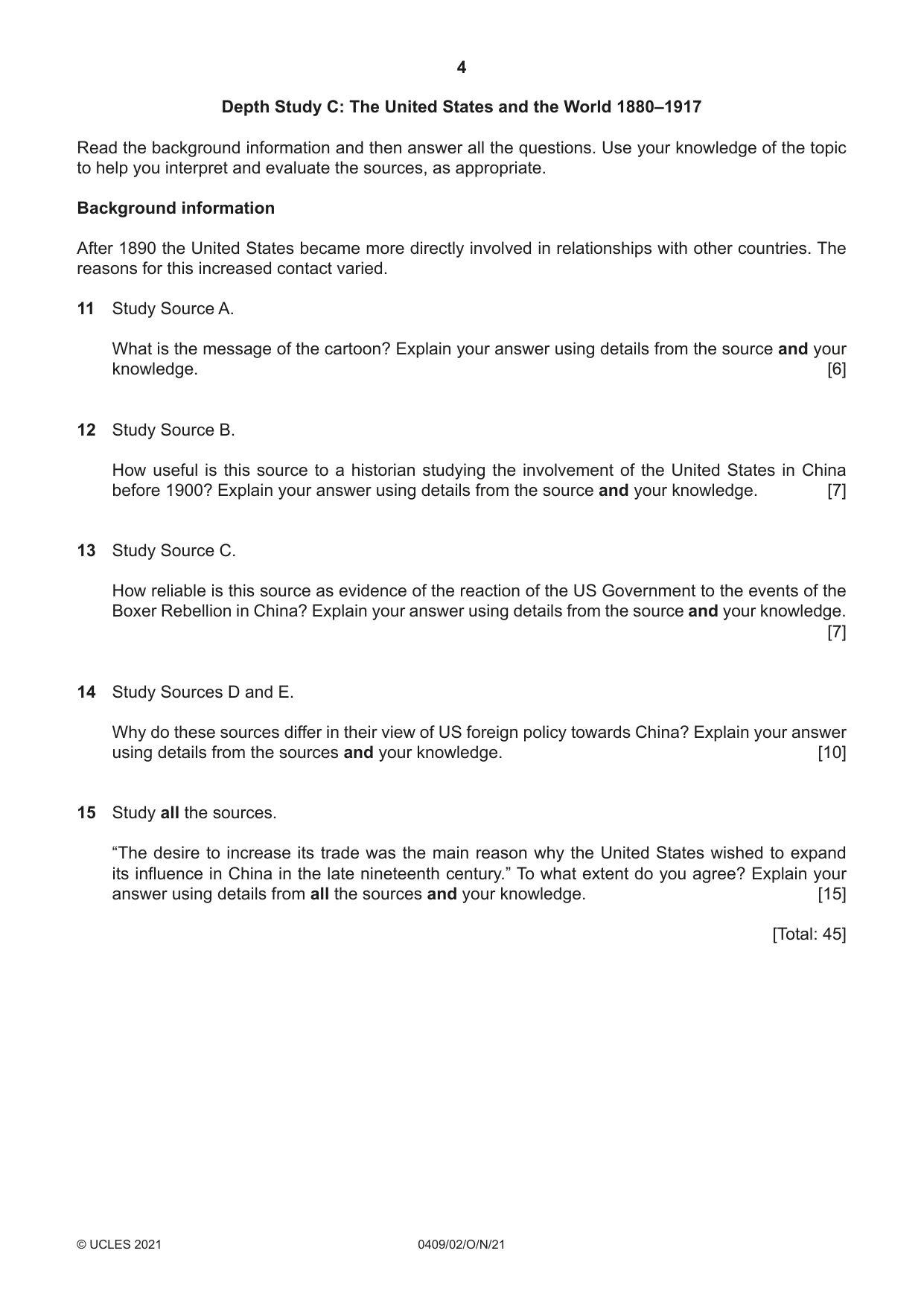 Cambridge IGCSE History American BES 0409 2021 Oct/Nov Paper 2 · Variant 0 question paper, page 4 of 8