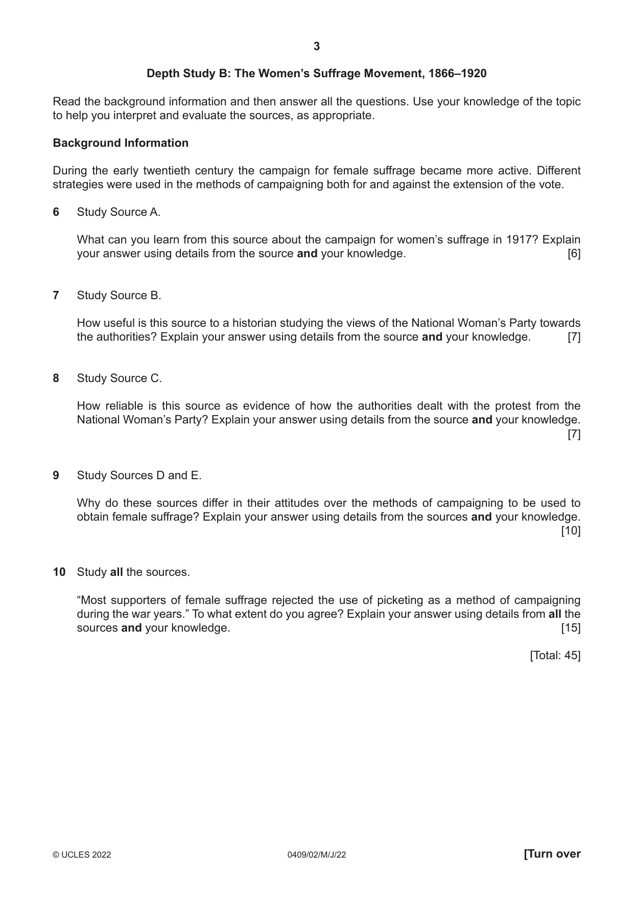 Cambridge IGCSE History American BES 0409 2022 May/June Paper 2 · Variant 0 question paper, page 3 of 8