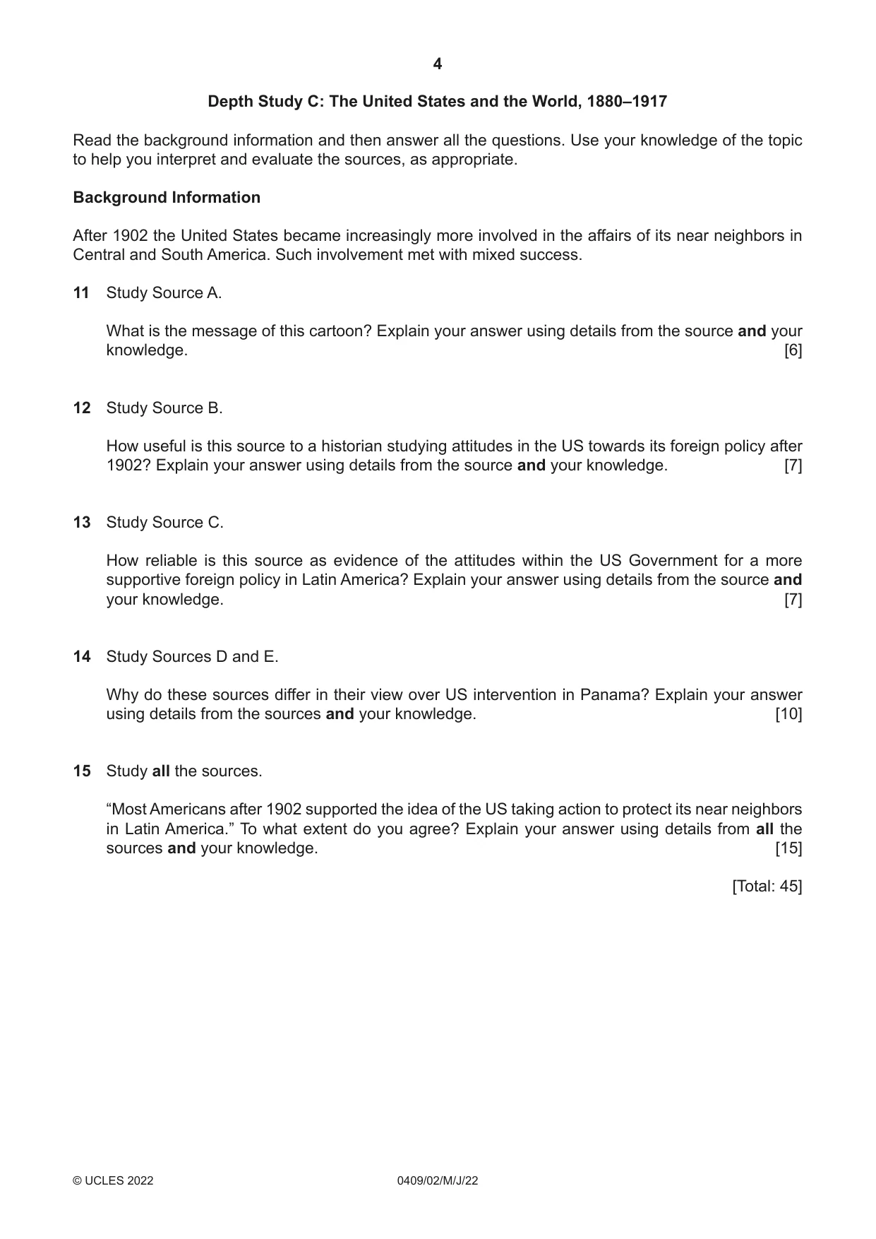 Cambridge IGCSE History American BES 0409 2022 May/June Paper 2 · Variant 0 question paper, page 4 of 8