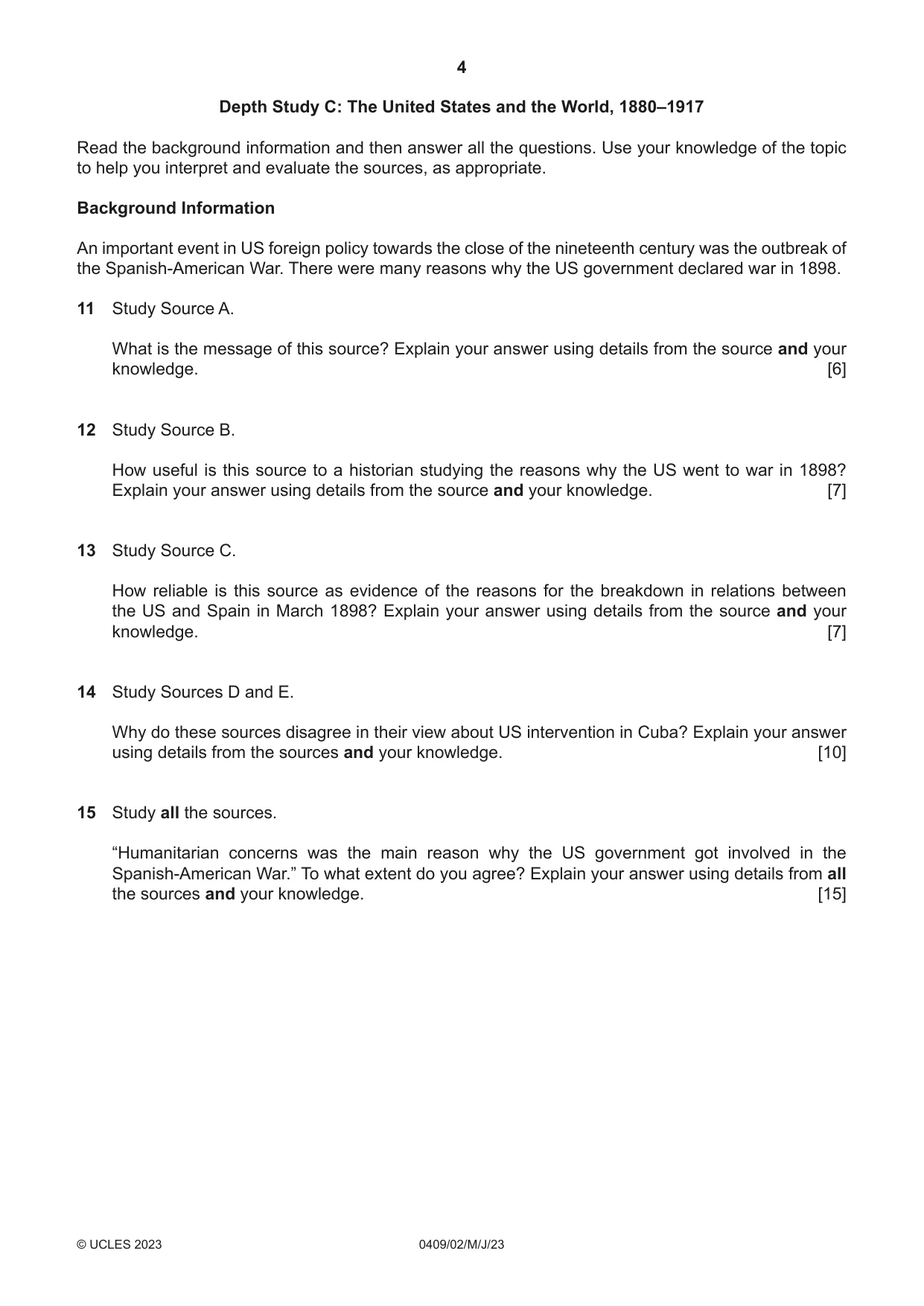 Cambridge IGCSE History American BES 0409 2023 May/June Paper 2 · Variant 0 question paper, page 4 of 8