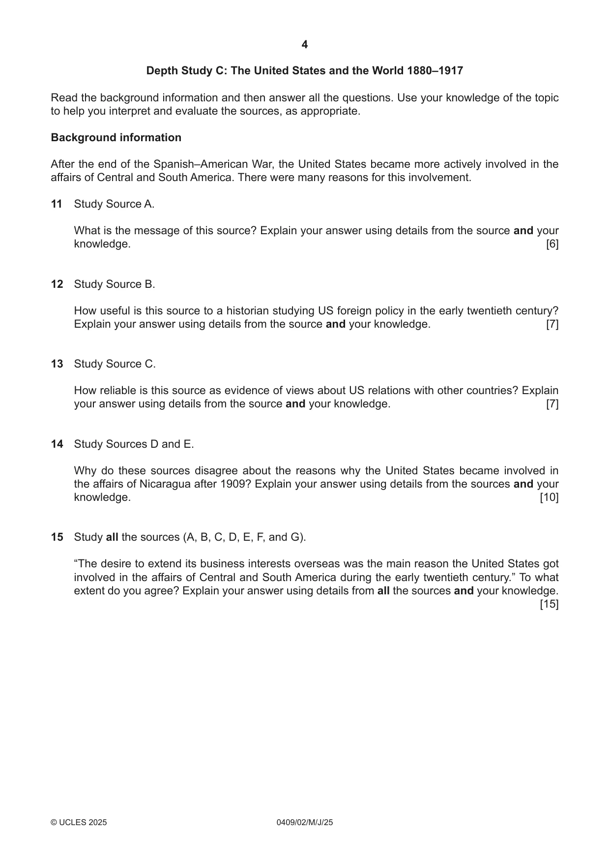 Cambridge IGCSE History American BES 0409 2025 May/June Paper 2 · Variant 0 question paper, page 4 of 8