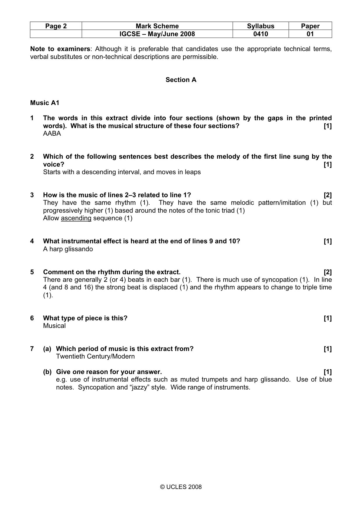 Mark scheme, page 2 of 7