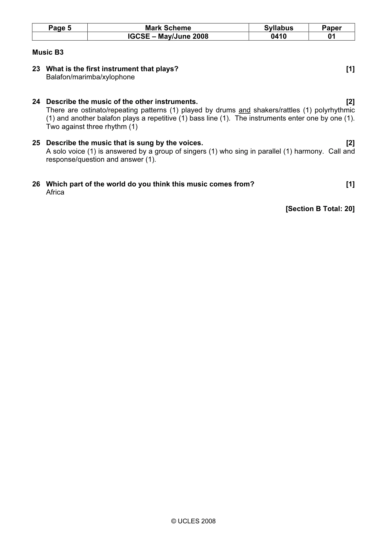 Mark scheme, page 5 of 7